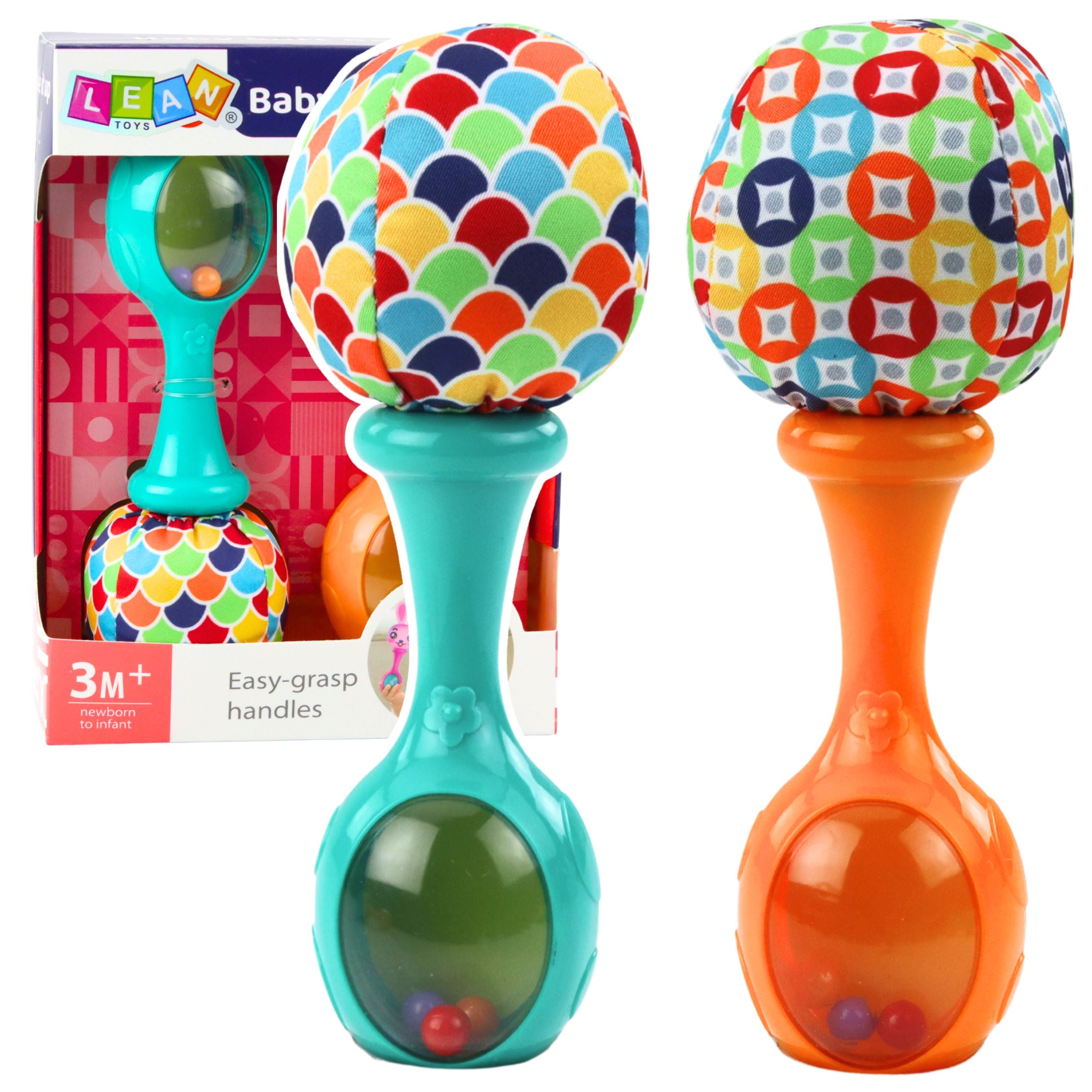 Set Of Rattles With Soft Ball Patterns Orange Green 2 Pcs