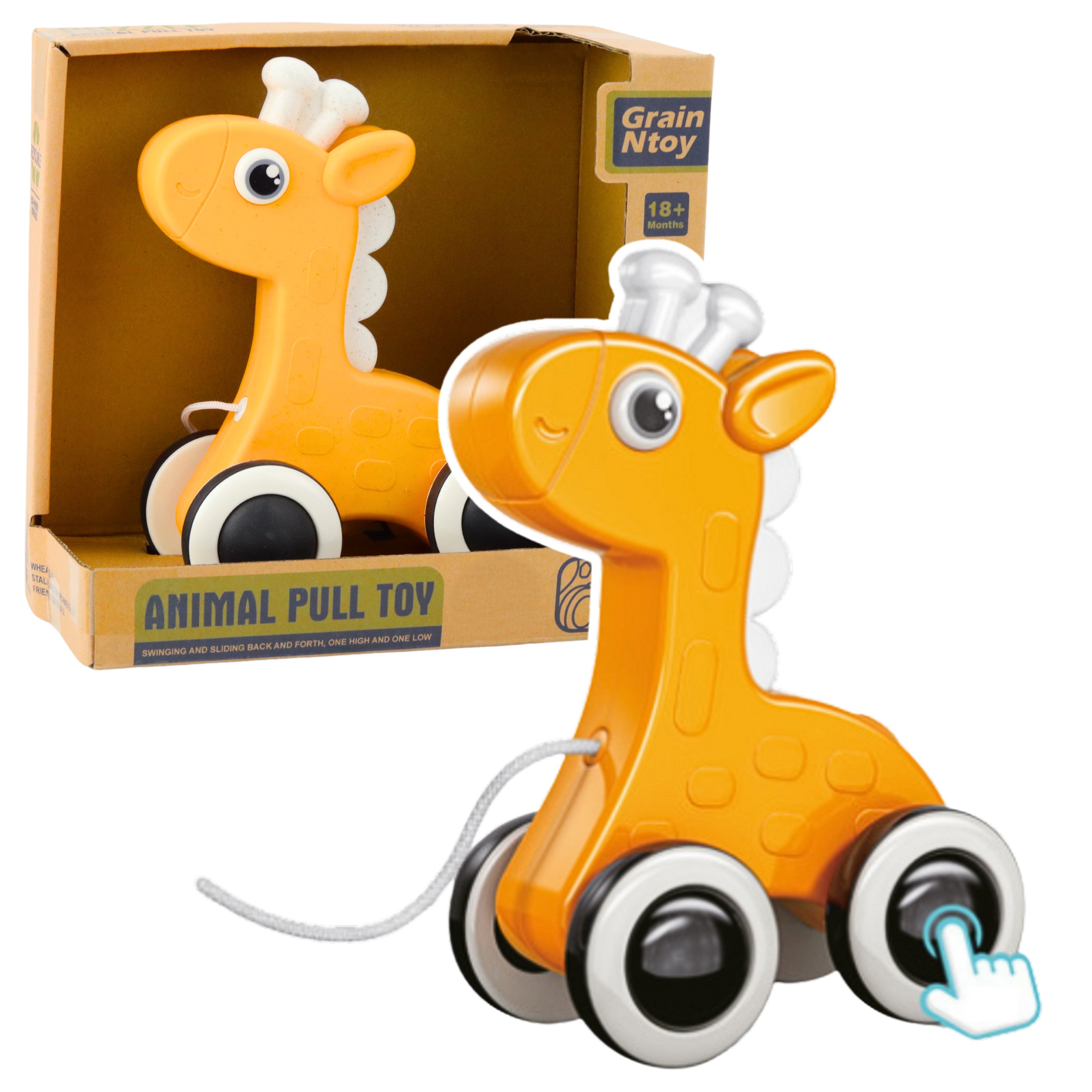 Giraffe Pull String Toy Squeaker Eco Yellow