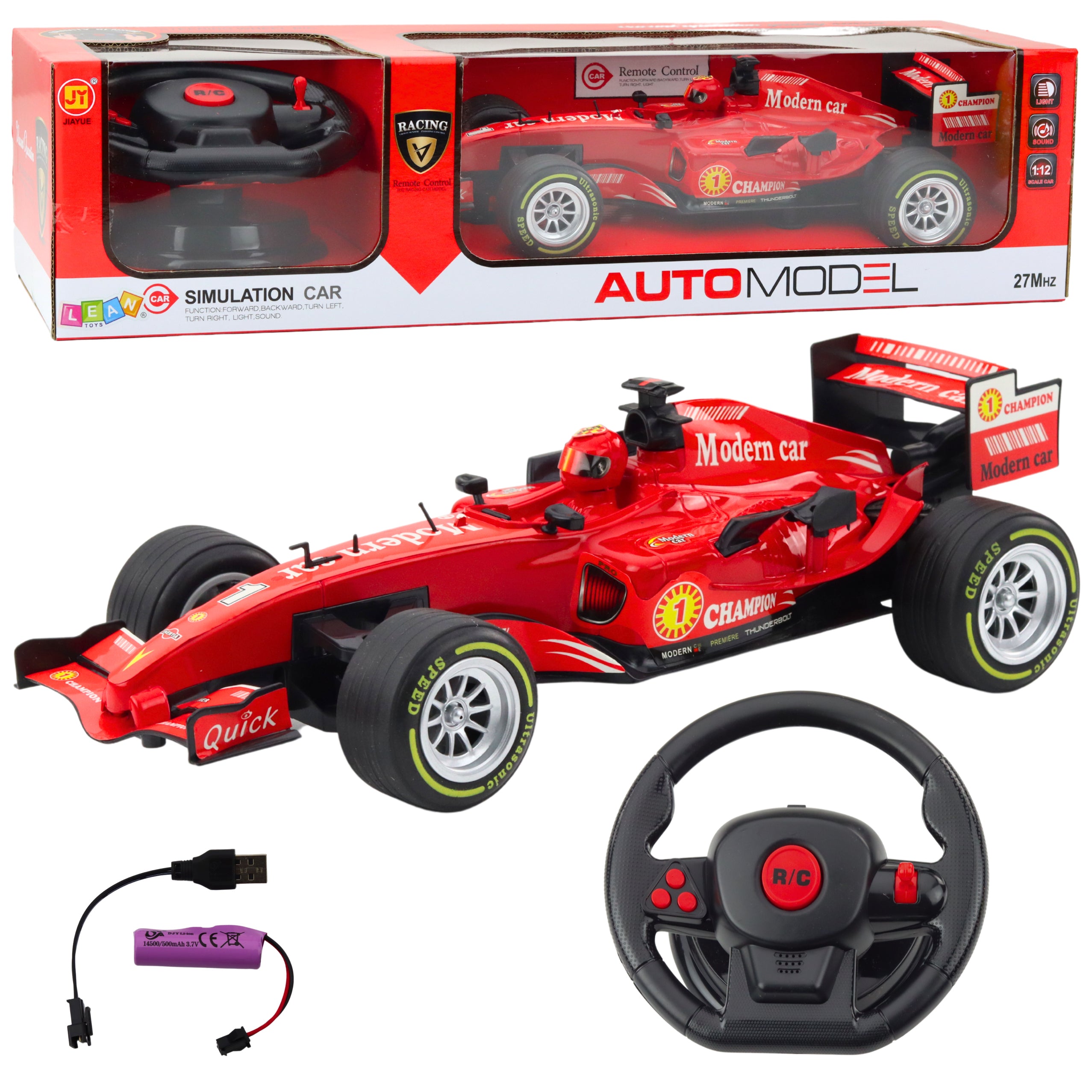 Remote Controlled Rc Racing Car Steering Wheel Lights Sounds 1:12 Red
