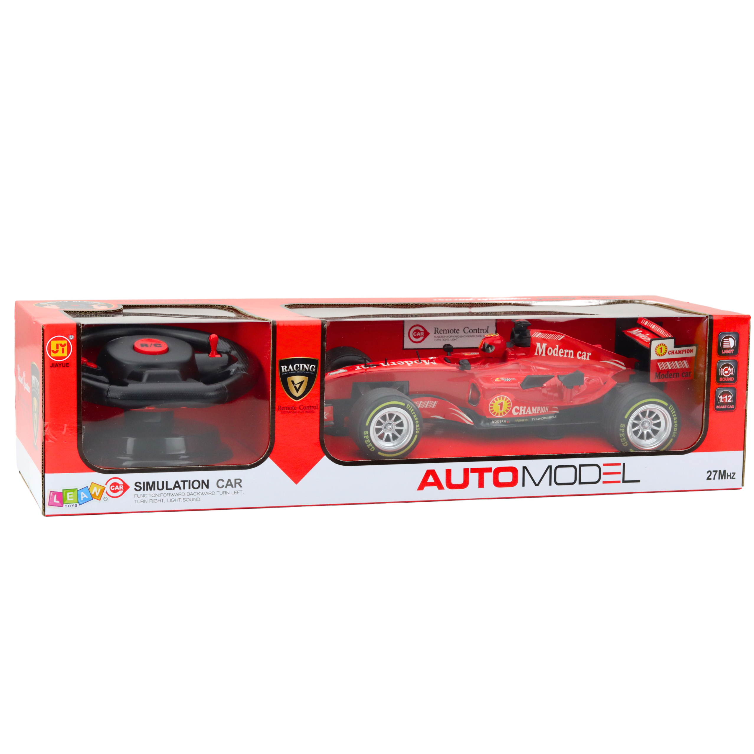 Remote Controlled Rc Racing Car Steering Wheel Lights Sounds 1:12 Red