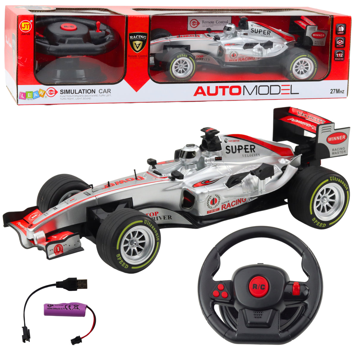Remote Controlled Rc Racer Steering Wheel Lights Sounds 1:12 Silver