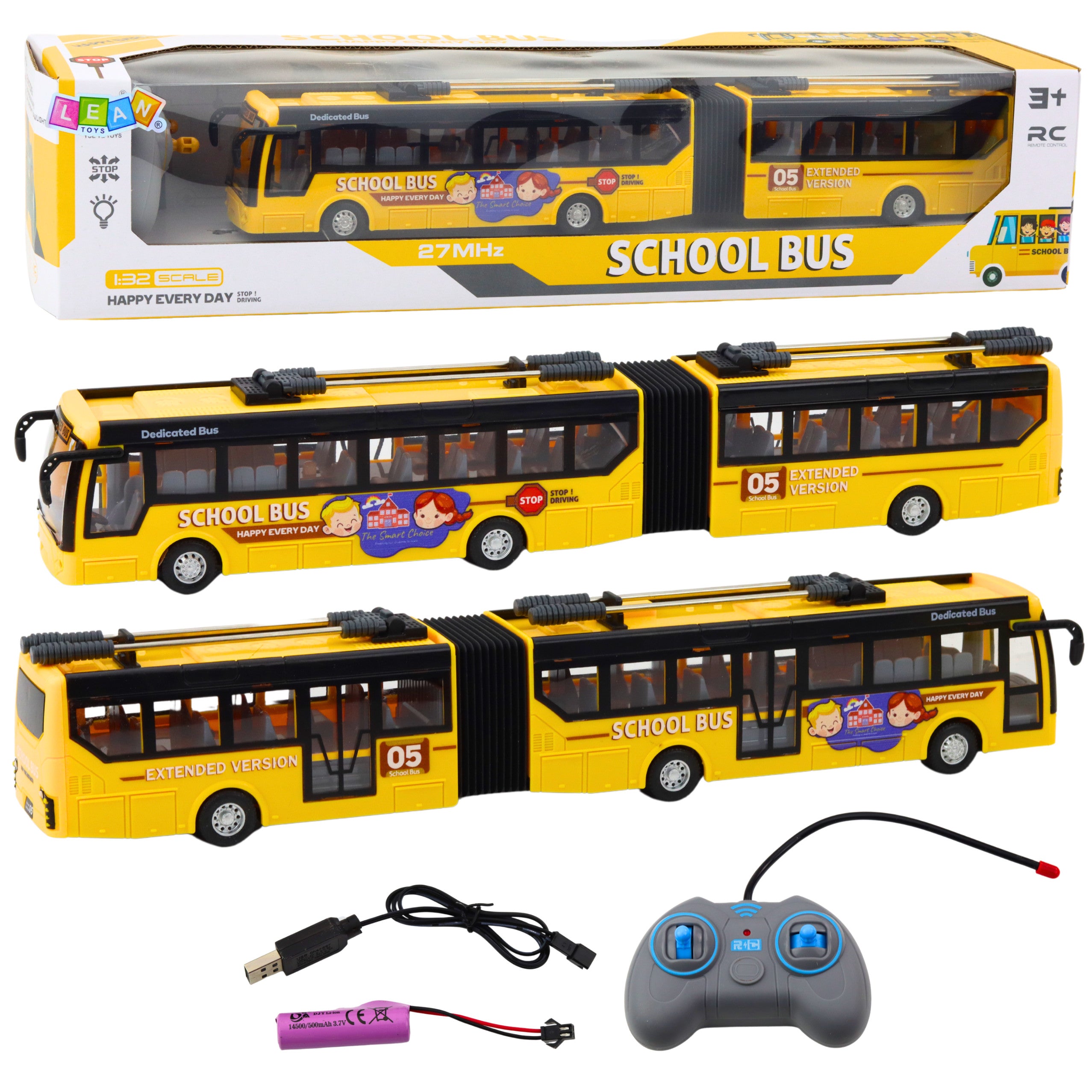 Rc 1:32 Yellow Articulated Remote Controlled Trolleybus School Bus