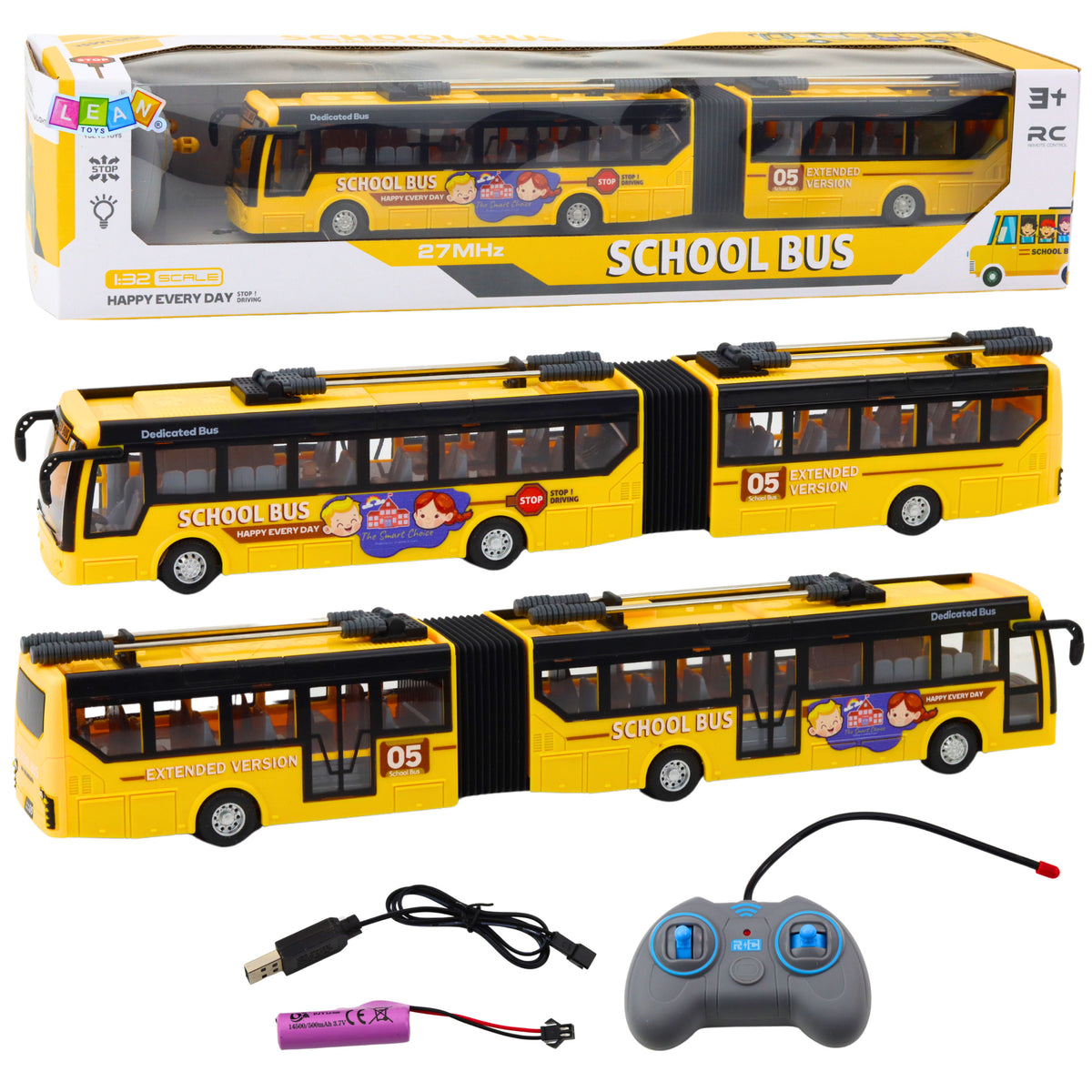 Rc 1:32 Yellow Articulated Remote Controlled Trolleybus School Bus
