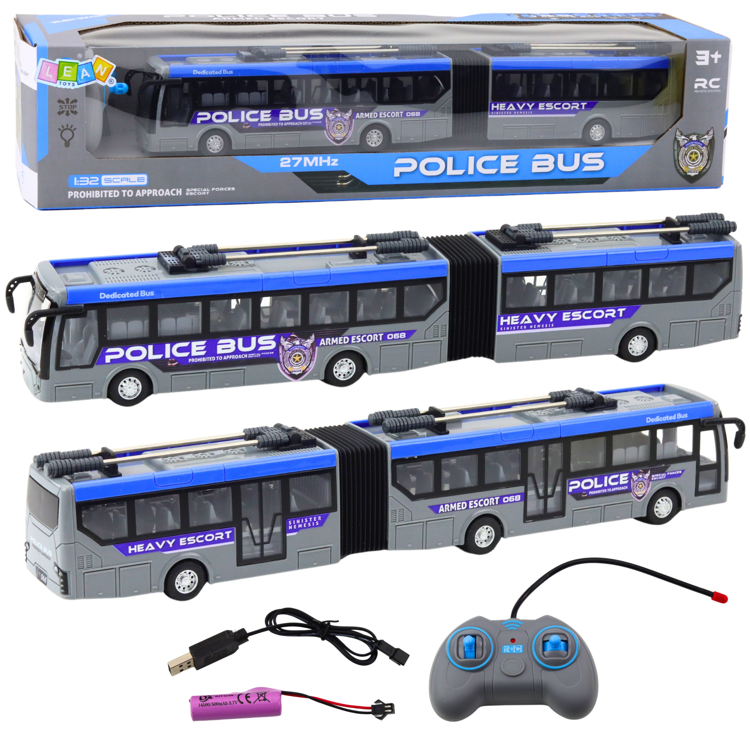 Rc Police Articulated Bus Remote Controlled Lights Gray 1:32