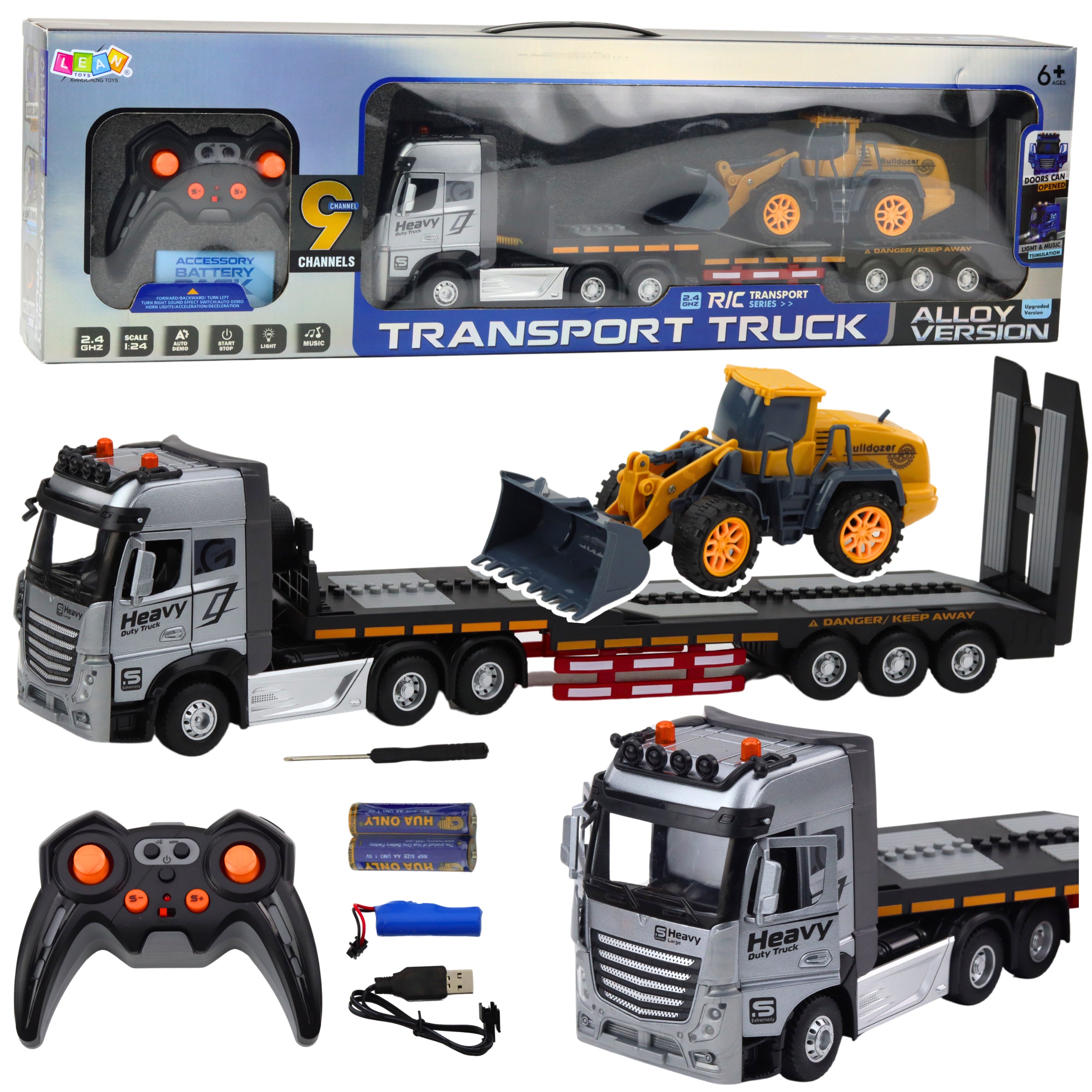 Remote Controlled Rc Tow Truck With Excavator Lights Sounds 1:24