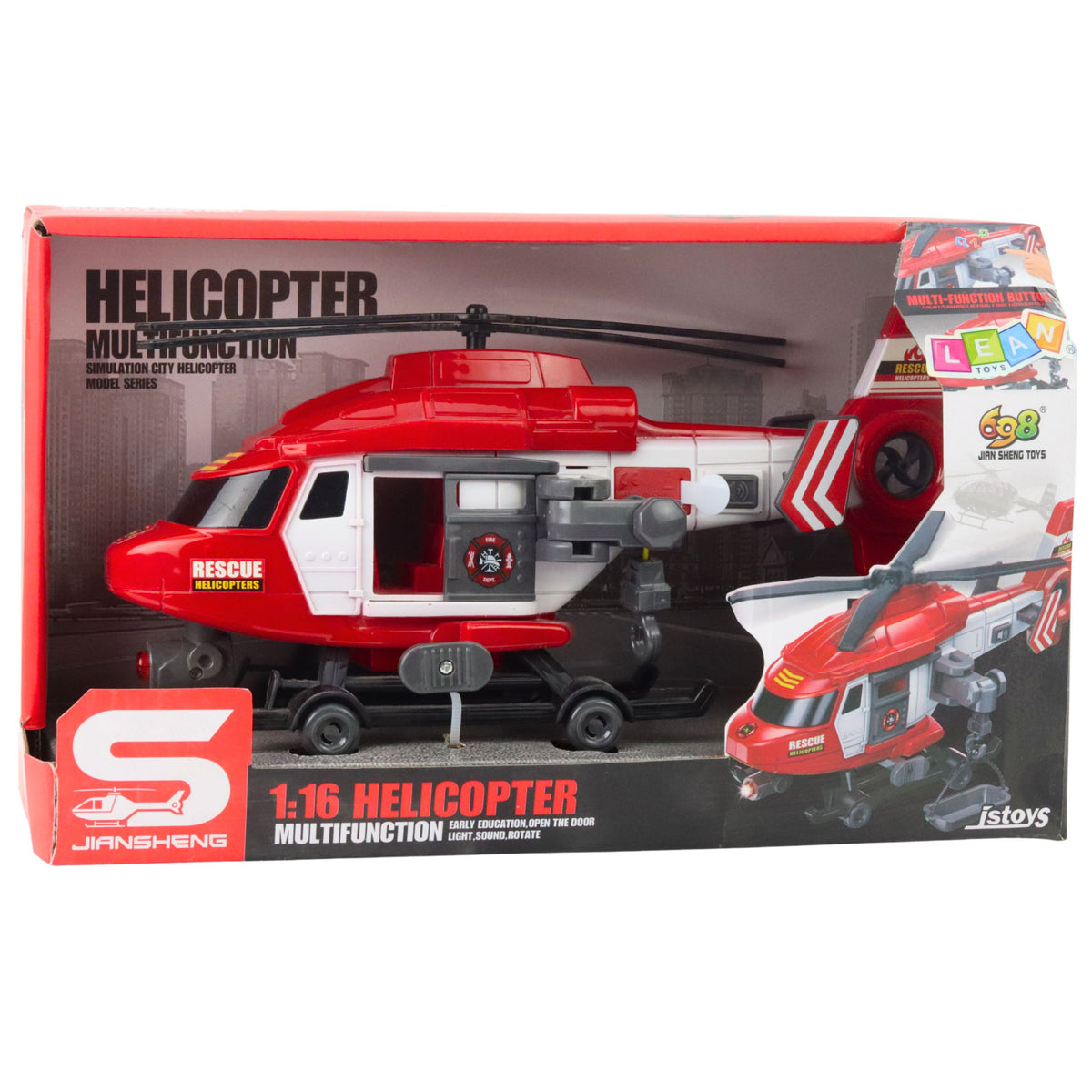 Rescue Helicopter Hook Stretcher Lights Sounds Red 1:16