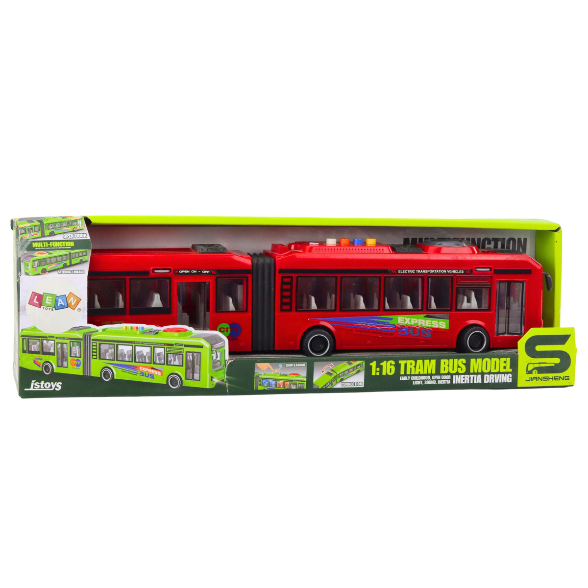 Articulated Bus Opening Doors Lights Sounds Red 1:16