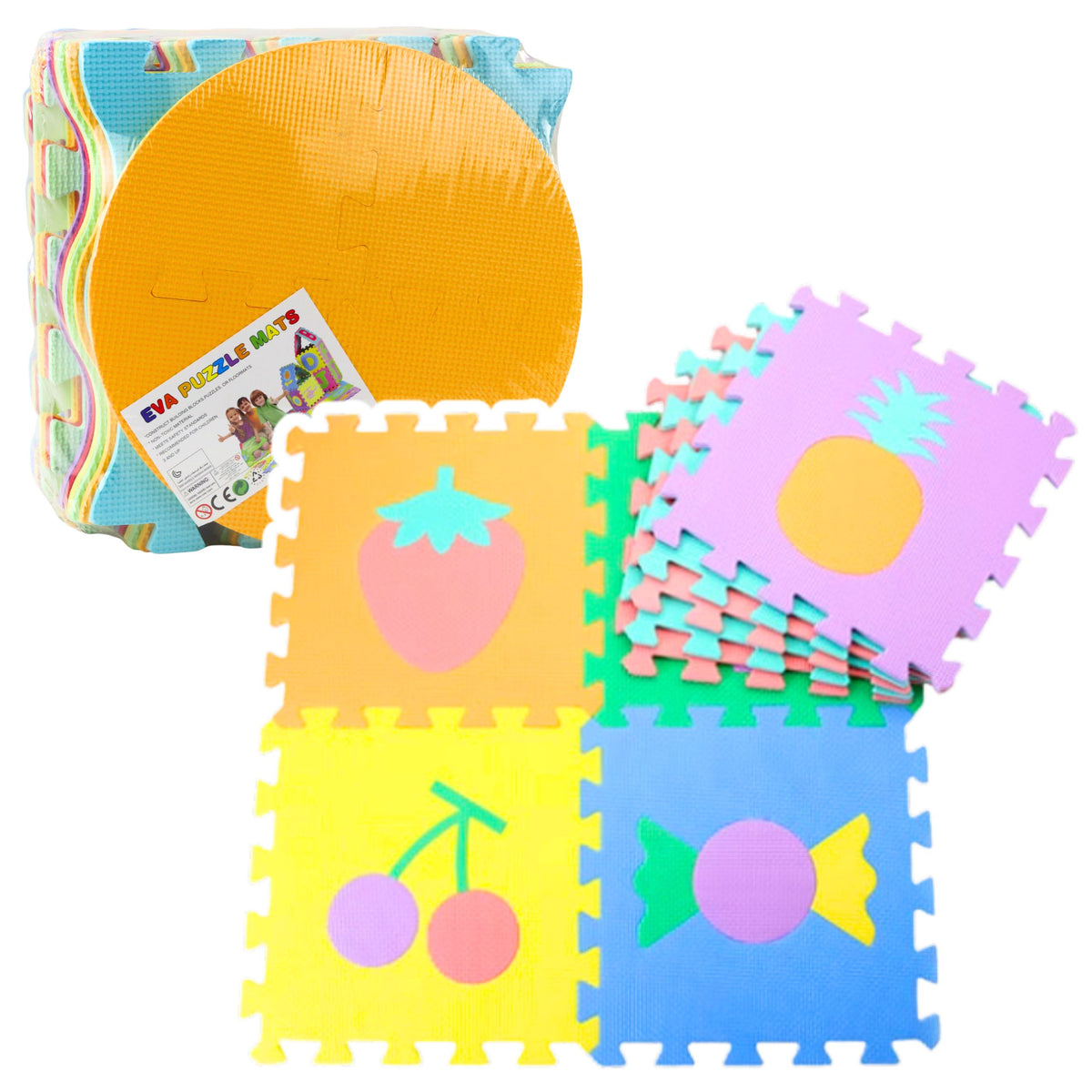 Soft Puzzle Mat Educational Eva Foam Fruits Sweets Colorful 16 Pcs.