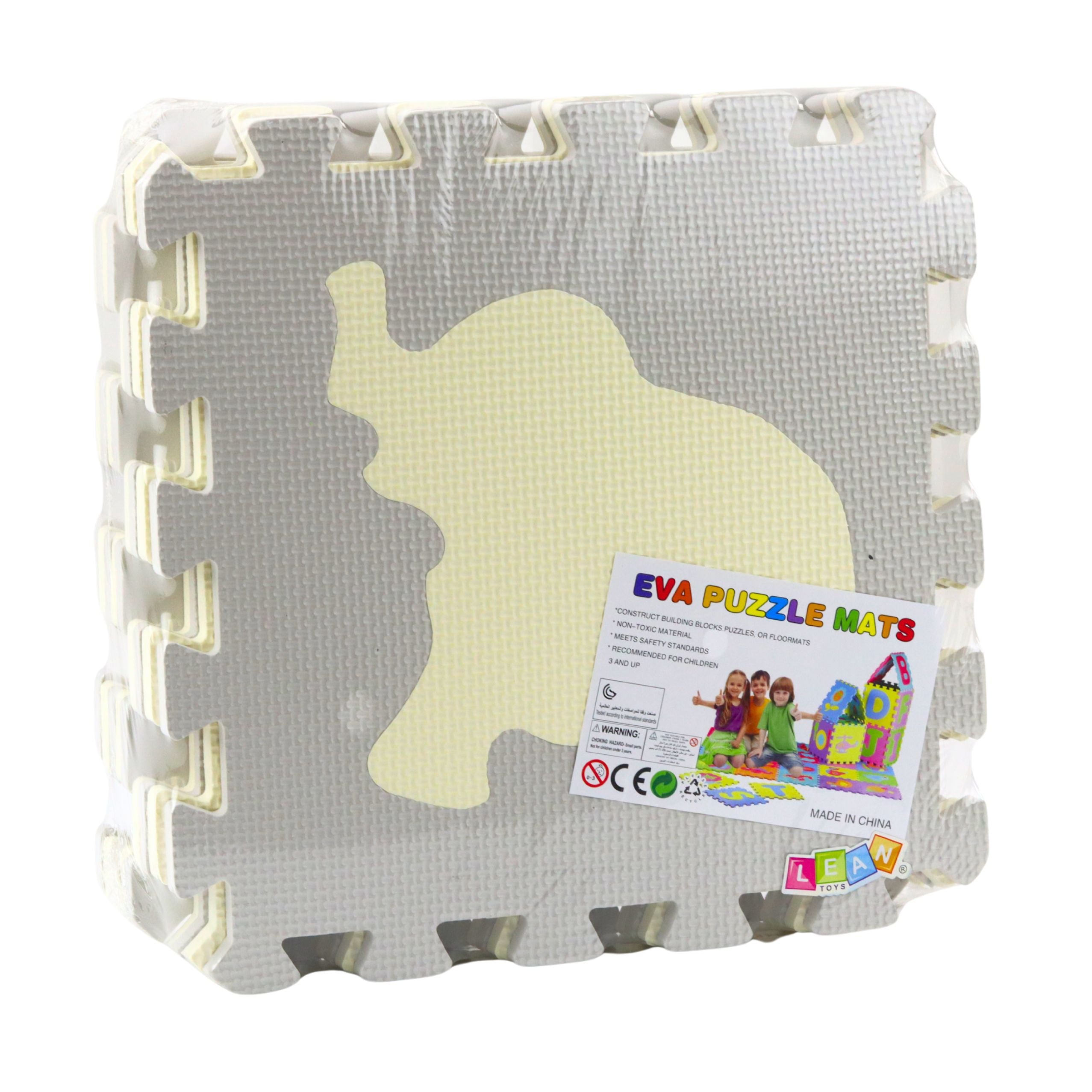 Soft Puzzle Educational Mat Animals Eva Foam Beige Gray 9 Pcs.