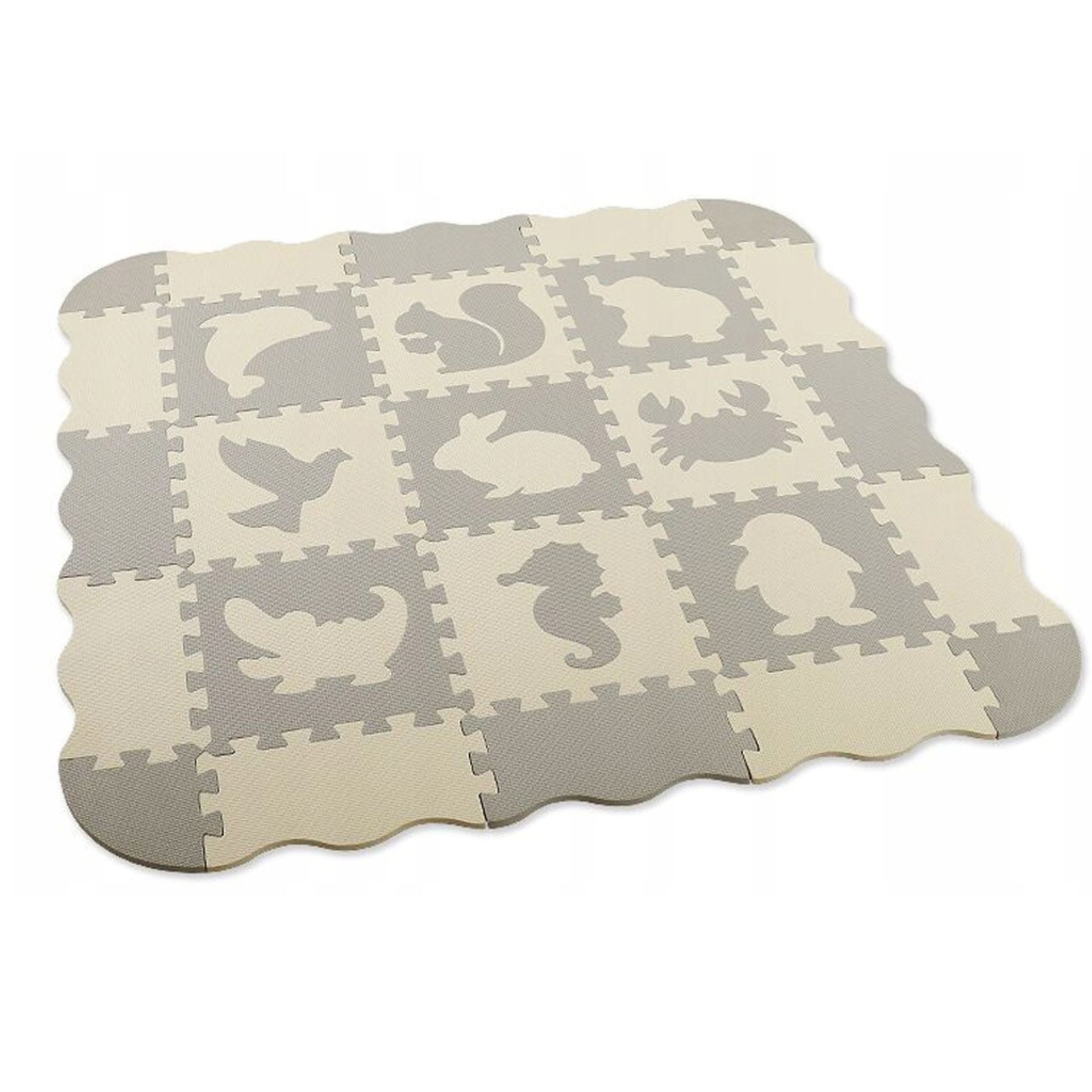 Soft Puzzle Educational Mat Playpen Eva Foam Beige Gray 25 Pcs.