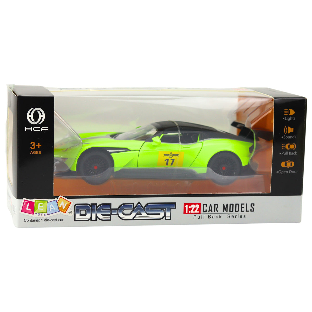 Sports Car With Pull-back Drive Lights Sounds Green 1:22