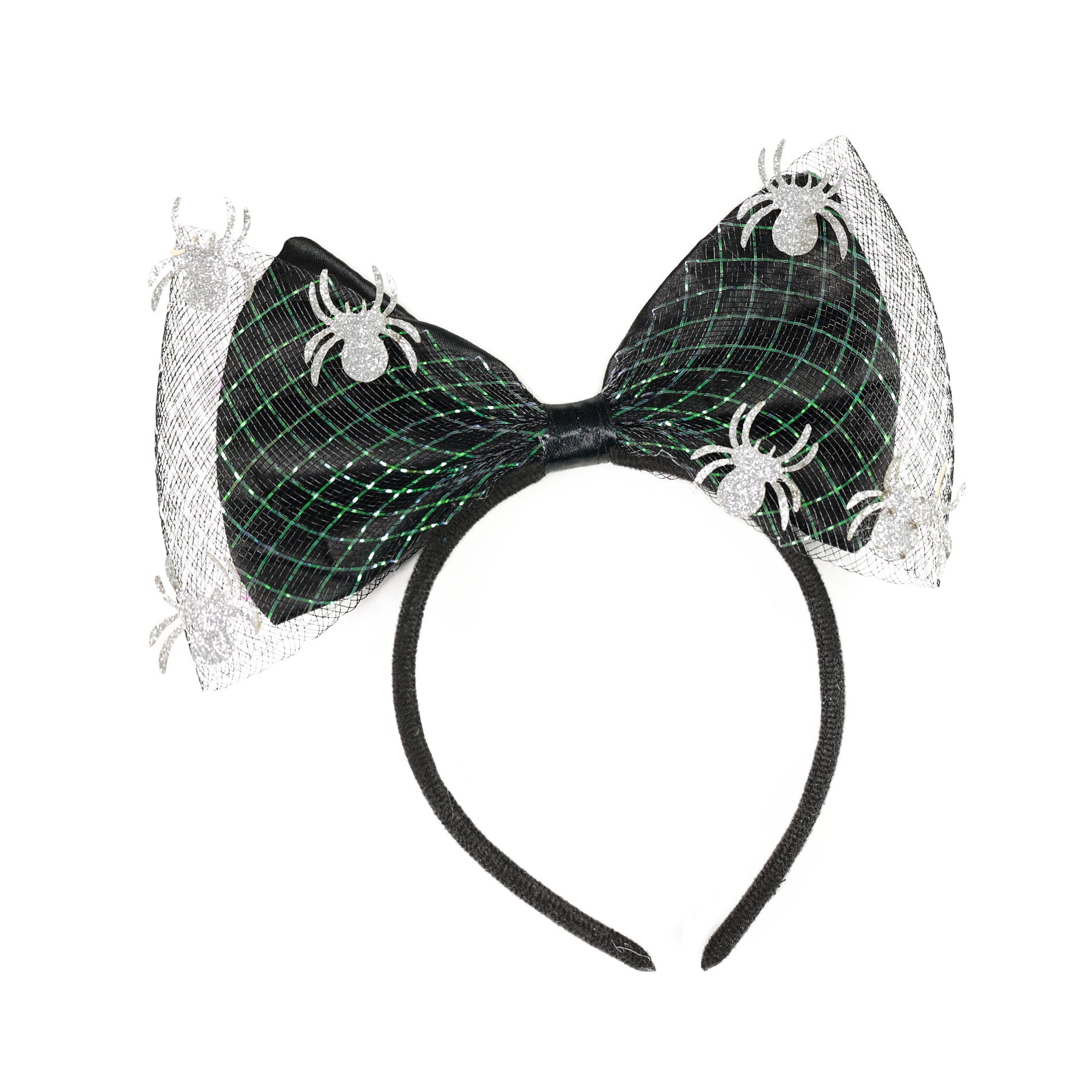 Tiara infantil preta com aranhas