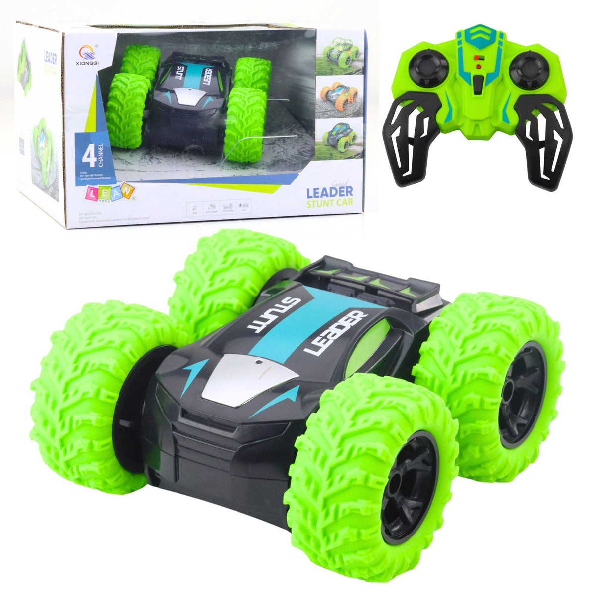 Remote Controlled Rc Stunt Car 360° Spins Green