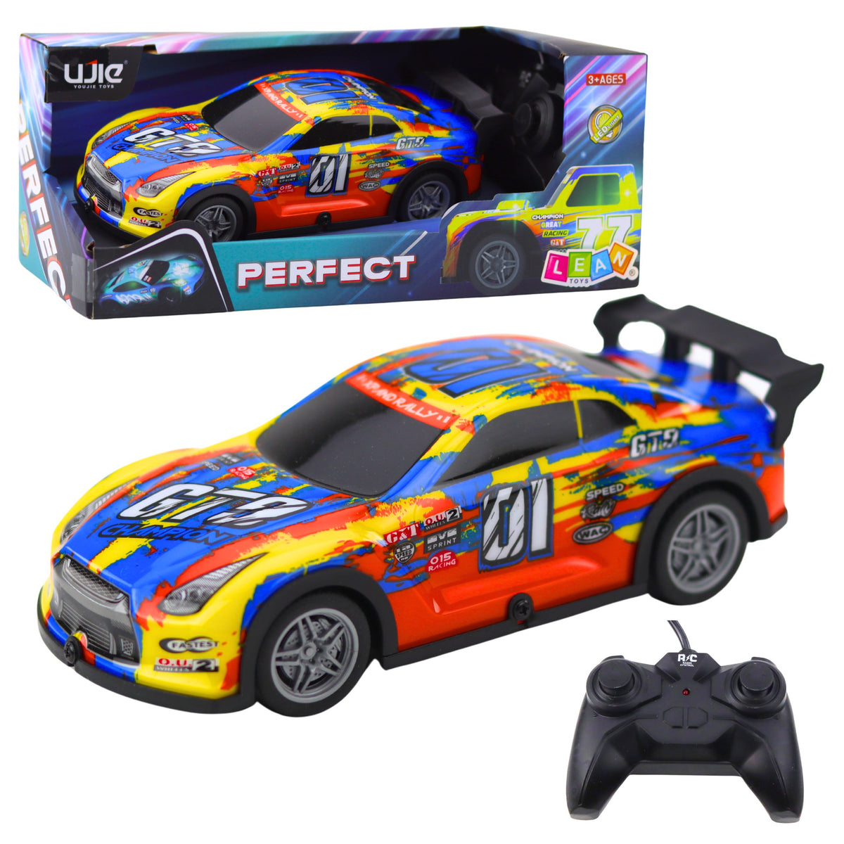 Rc Racing Car With A Glowing Body Blue And Yellow