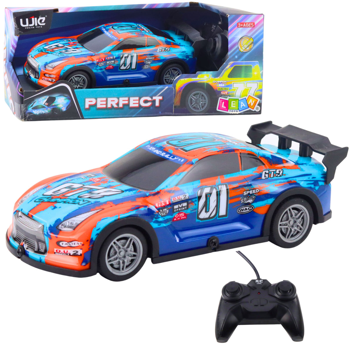 Remote Controlled Racing Car With Light-up Case Orange And Turquoise