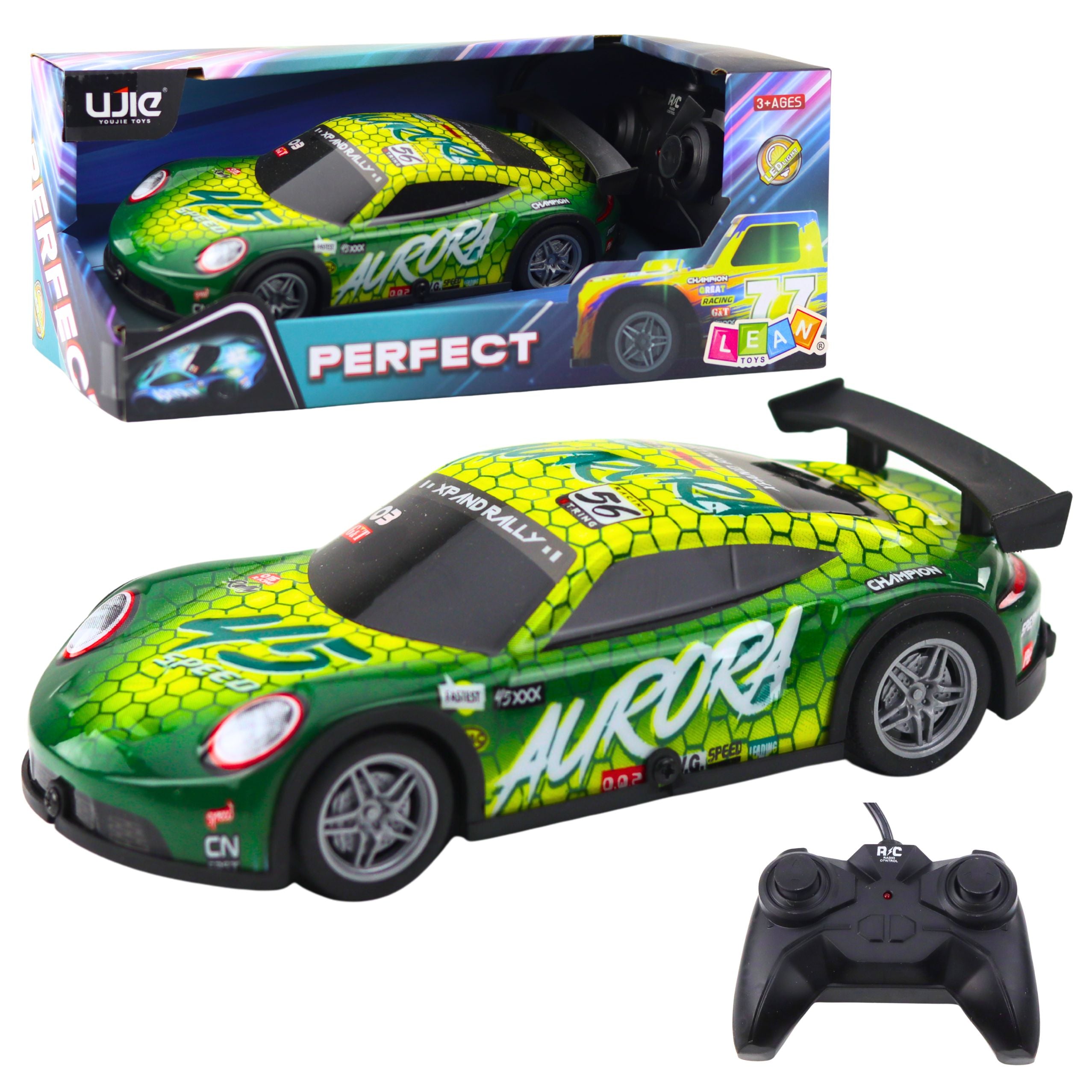 Rc Remote Controlled Racing Car With Glowing Body Green