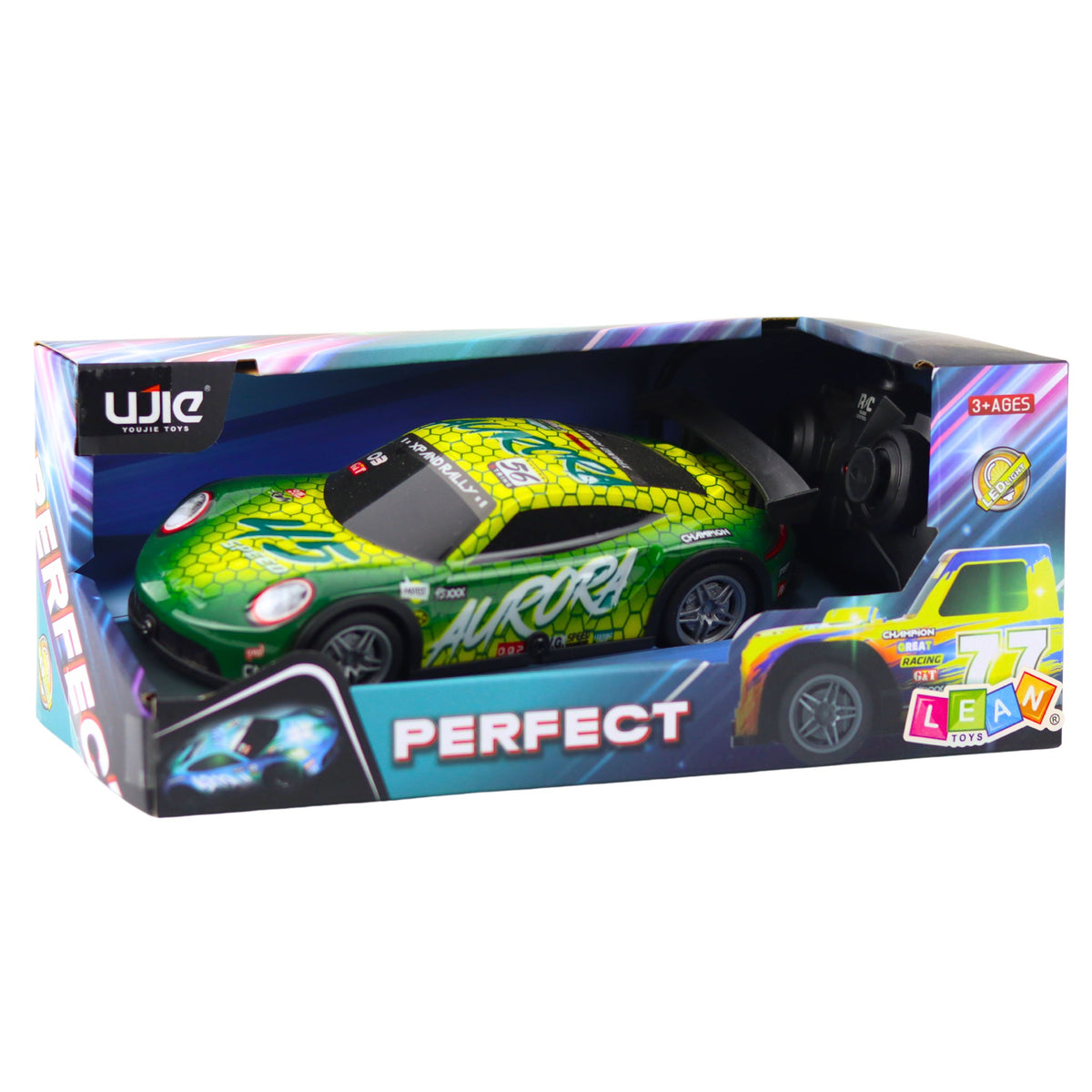 Rc Remote Controlled Racing Car With Glowing Body Green