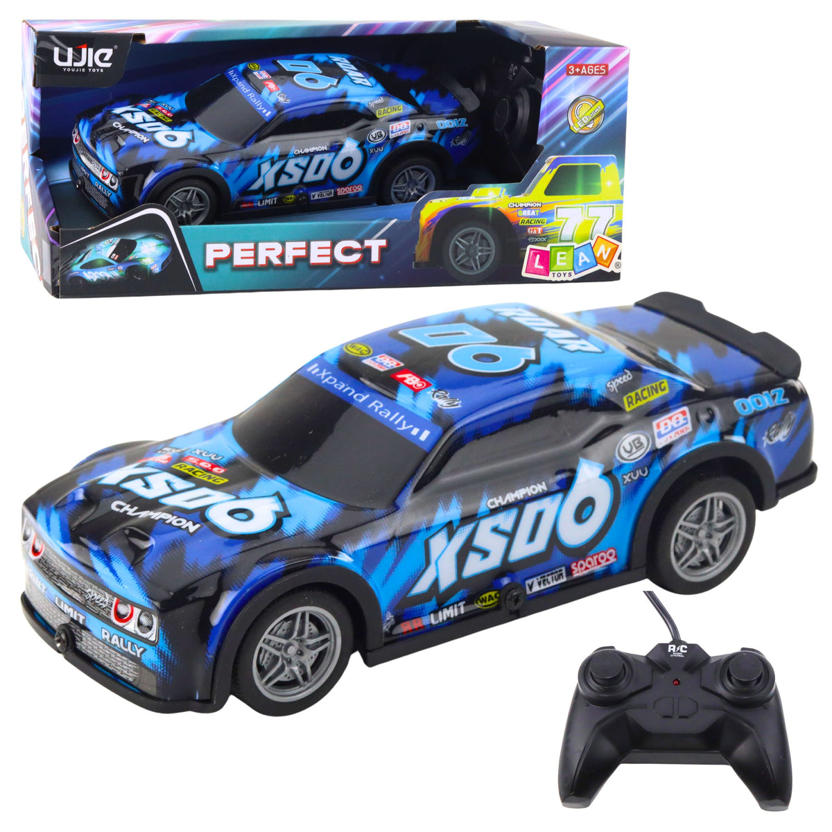 Rc Racing Car With Light-up Body Black And Blue