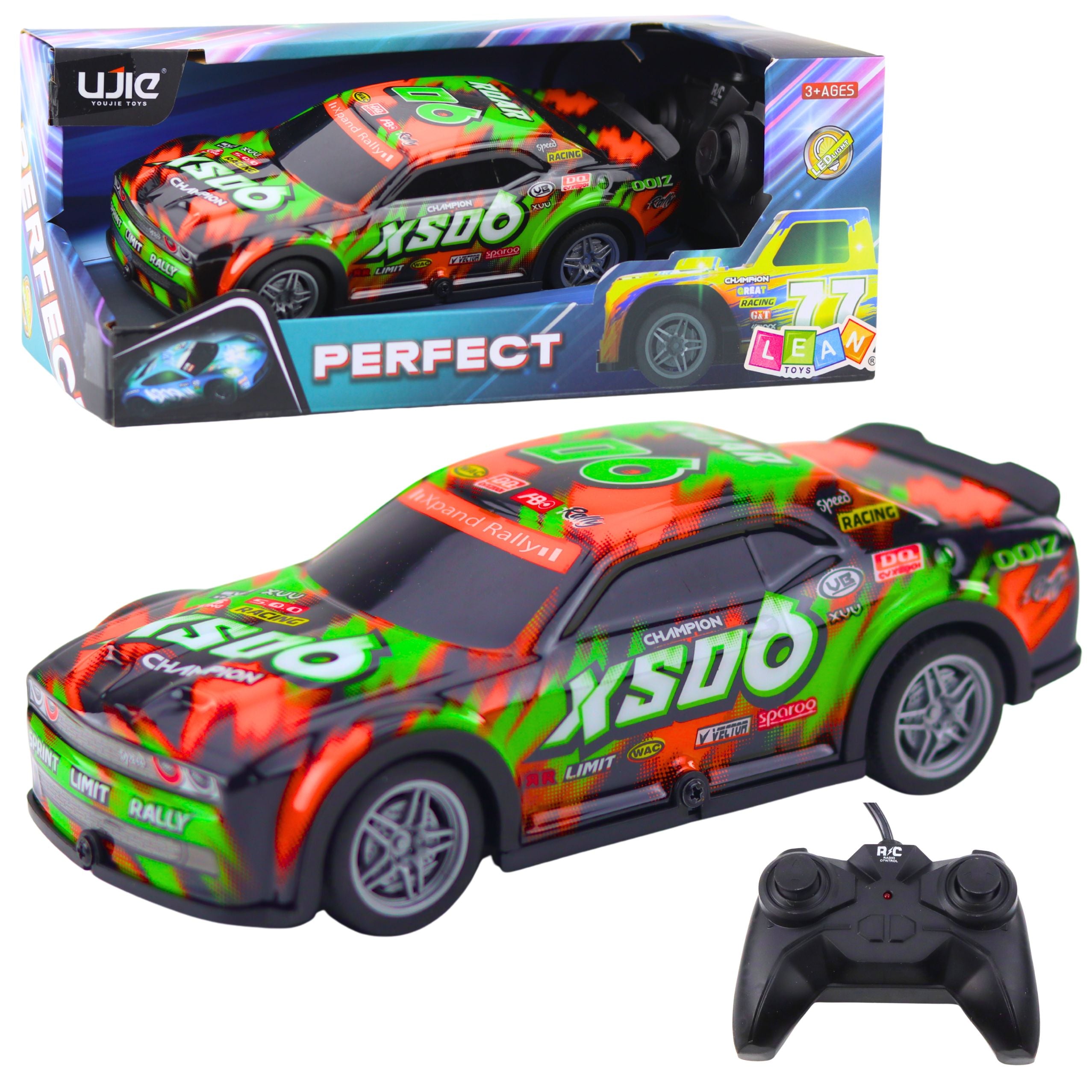 Remote Controlled Racing Car With Light-up Body Orange And Green
