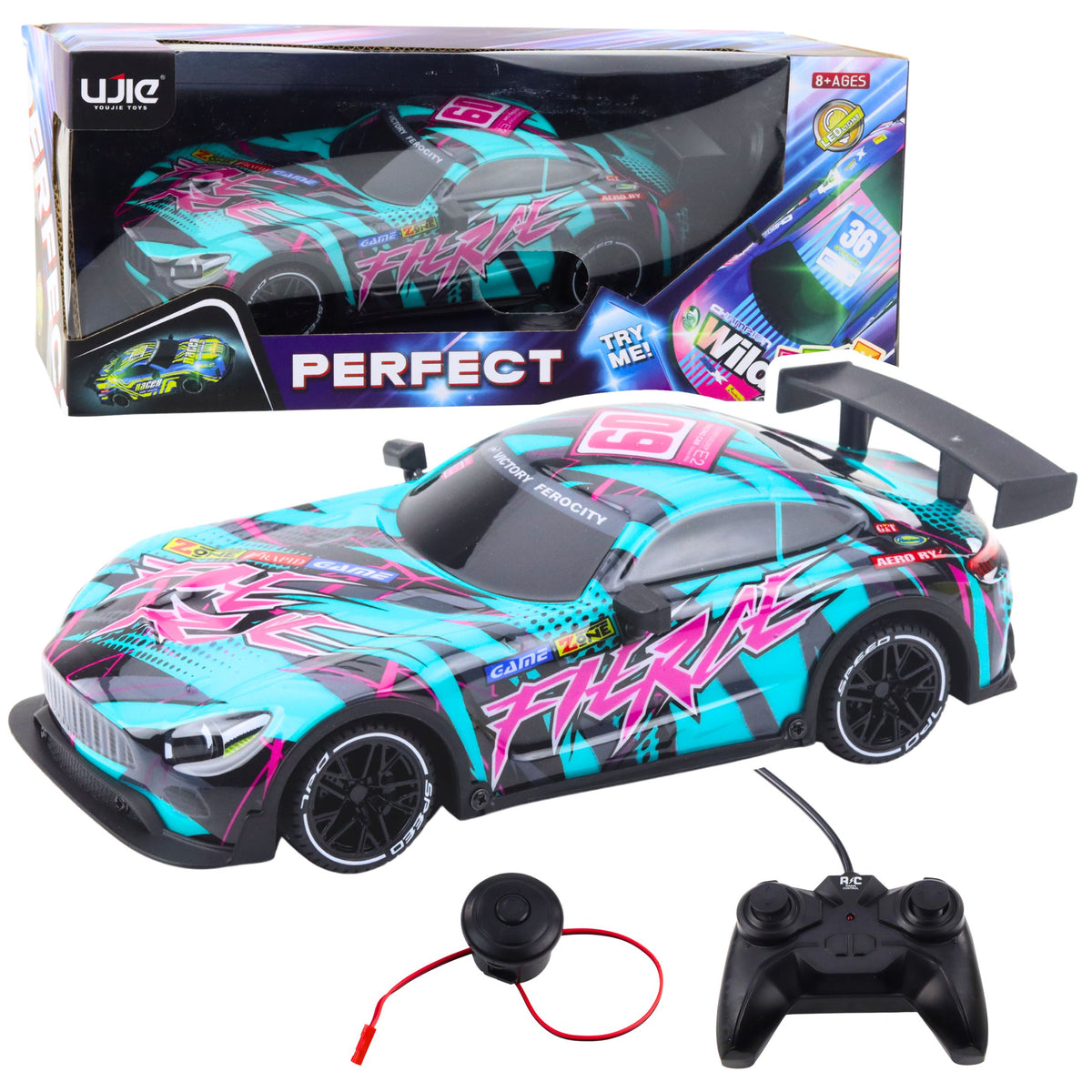 Rc Racing Car With Illuminated Turquoise Body