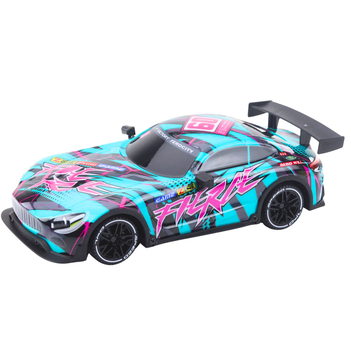 Rc Racing Car With Illuminated Turquoise Body