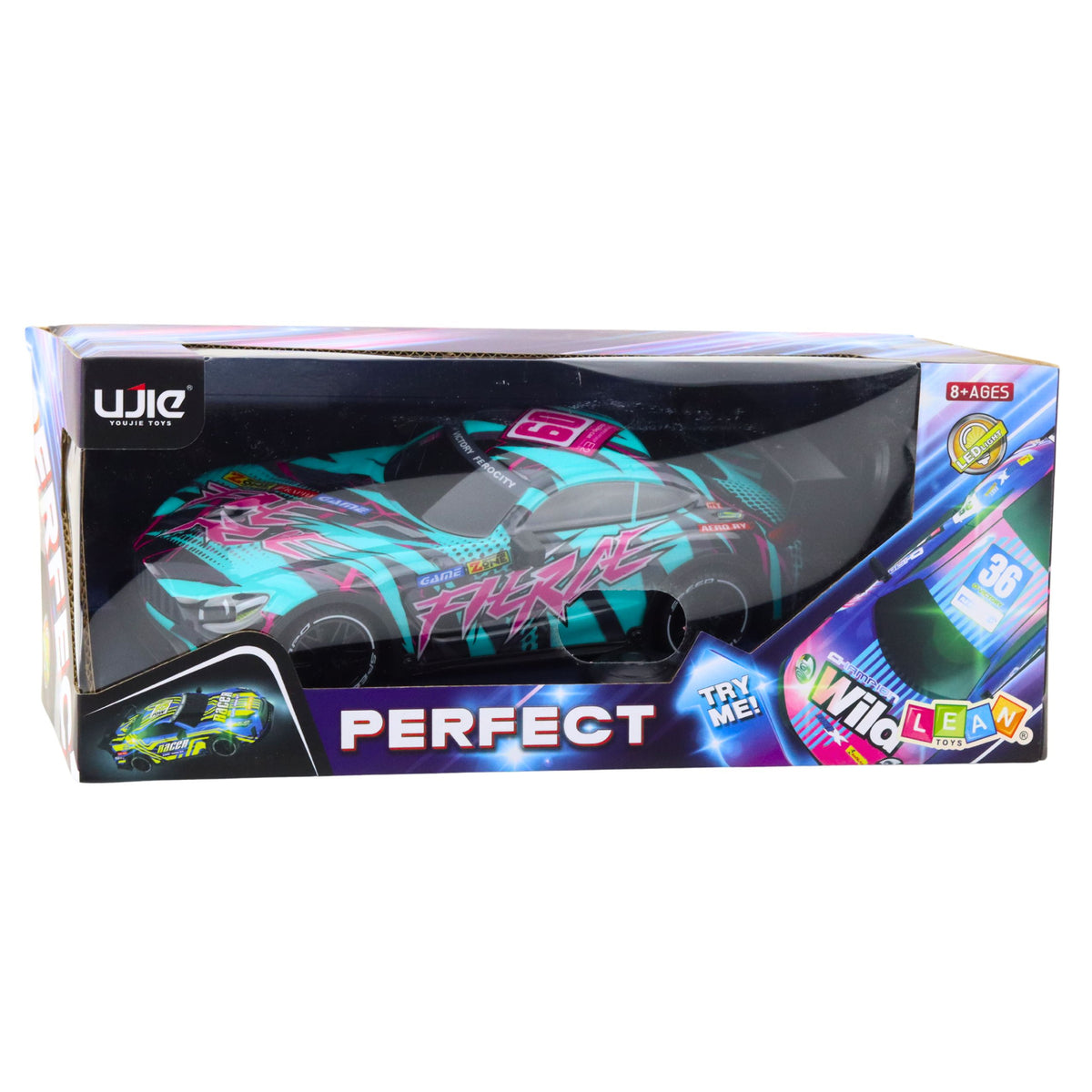 Rc Racing Car With Illuminated Turquoise Body