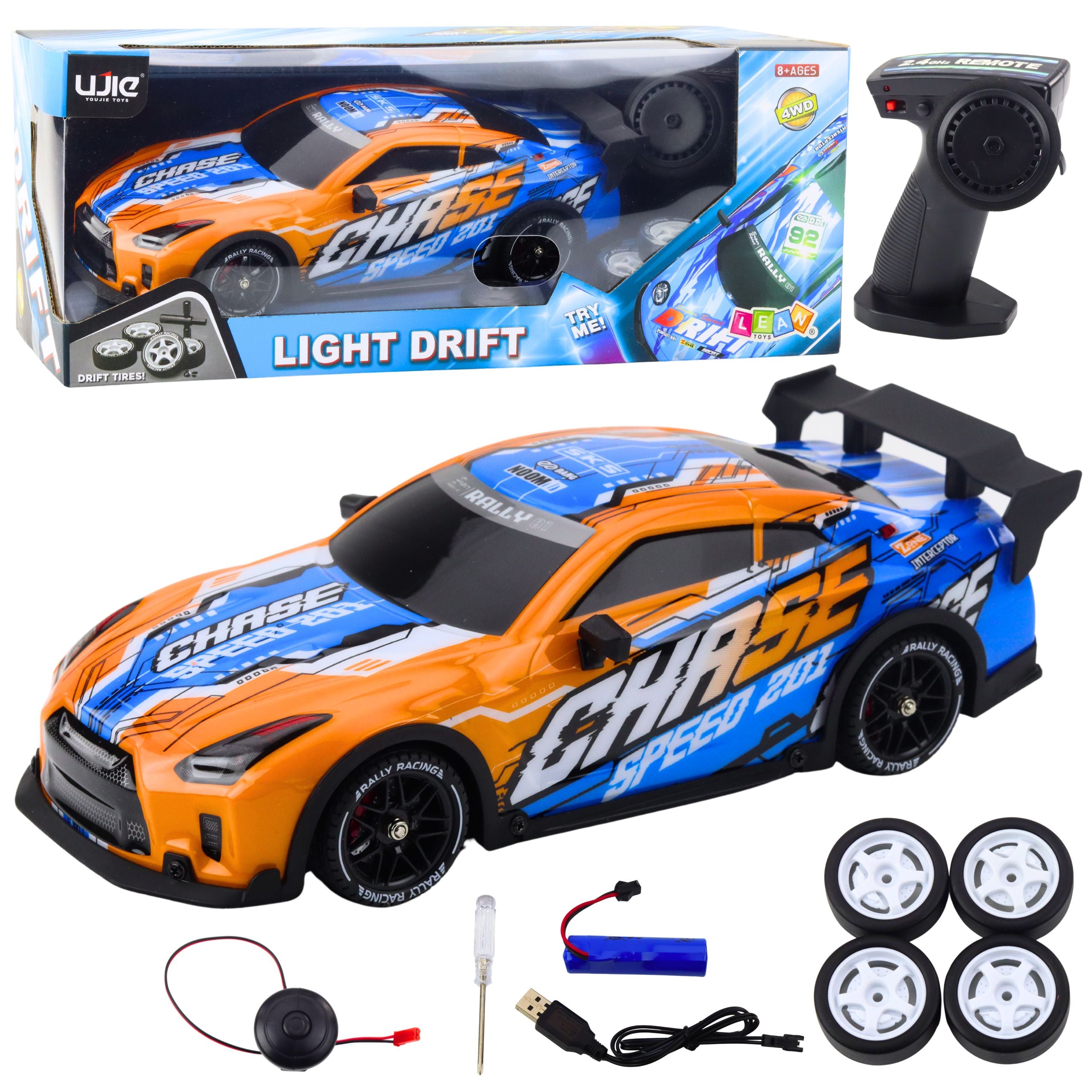 Rc Sports Car With Illuminated Drift Body Orange
