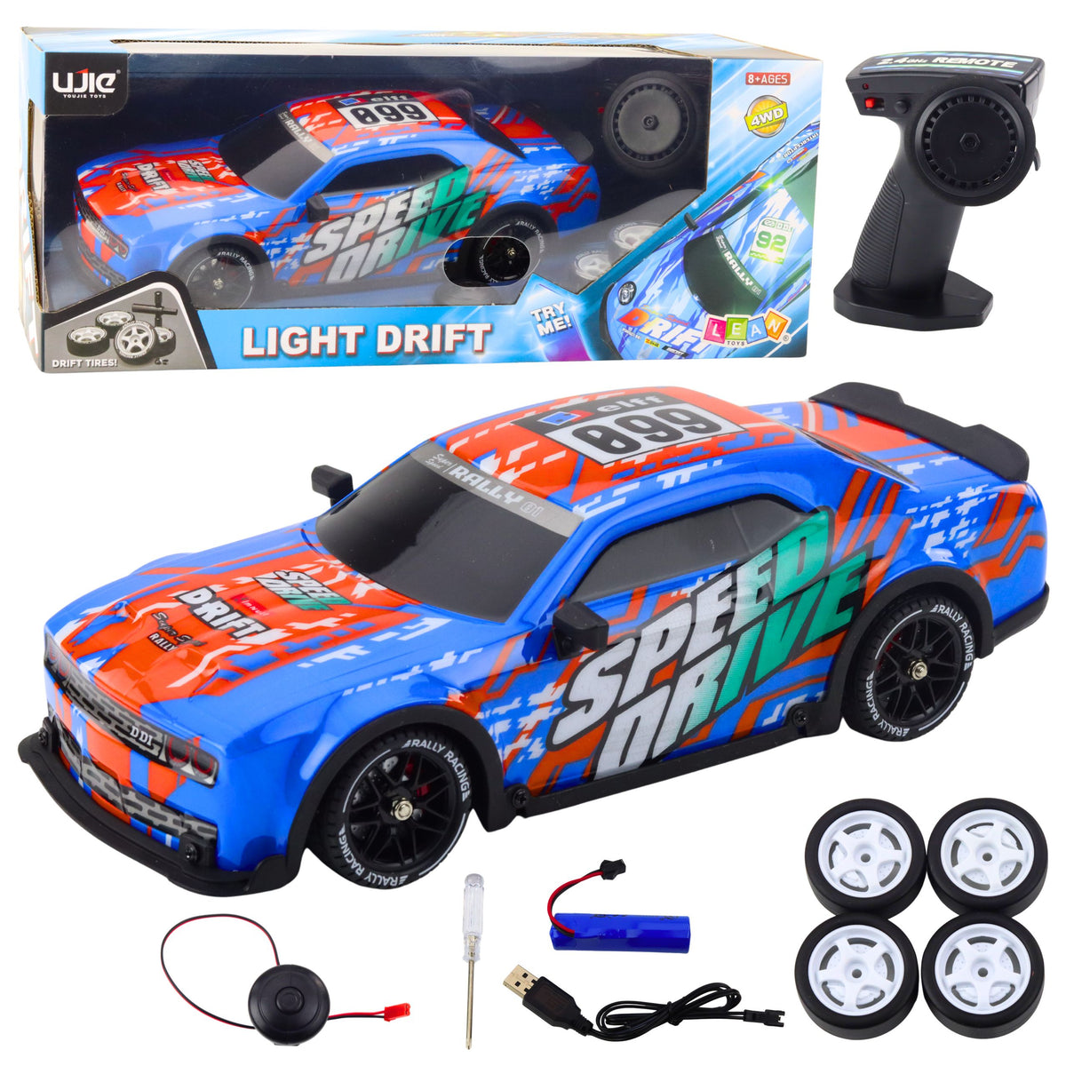 Rc Sports Car With Illuminated Drift Body Blue