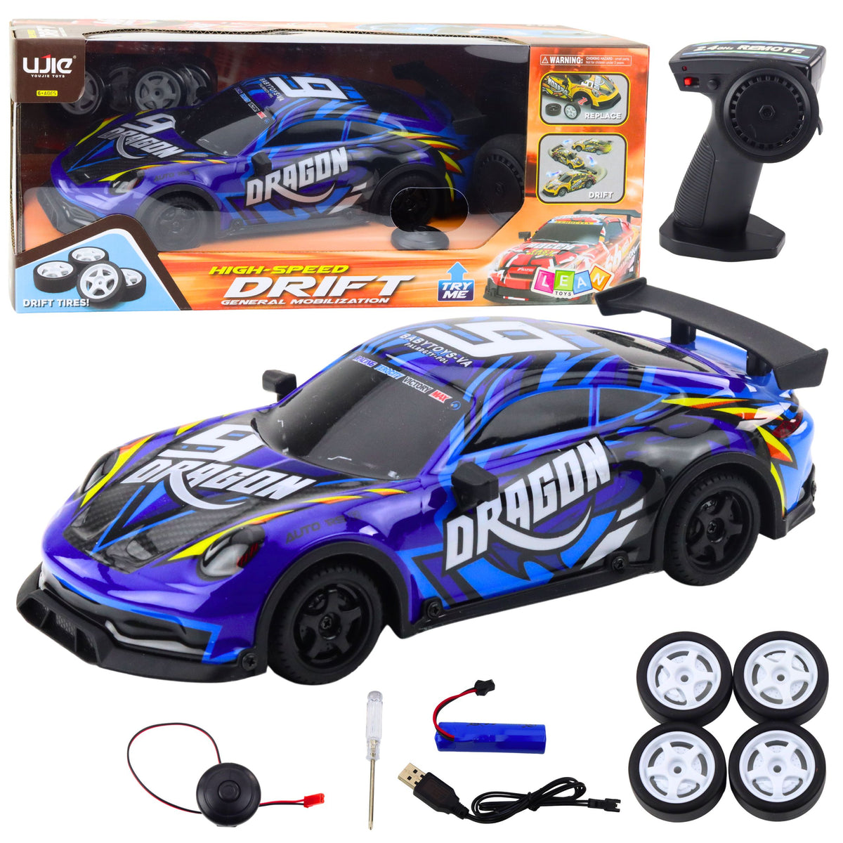 Rc Sports Car With Illuminated Drift Body Blue