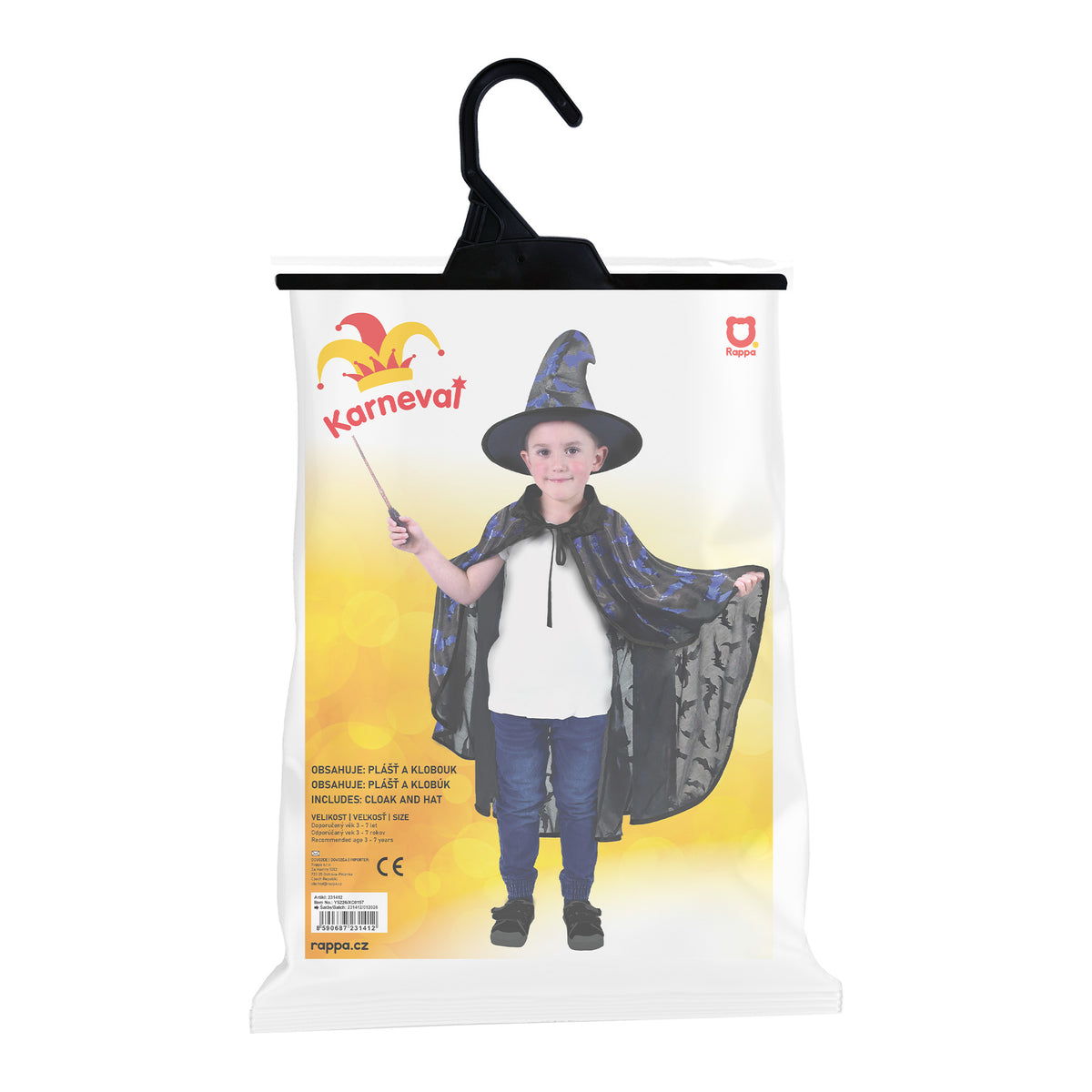 Fato Infantil - Capa de Feiticeiro Preto com Chapéu