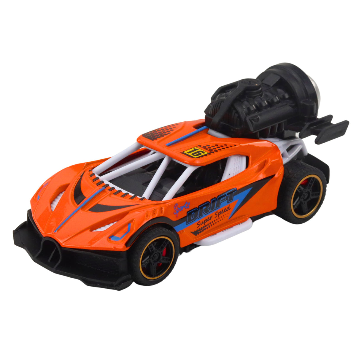 Voiture de sport avec lumières, sons, mélange d'effets de fumée