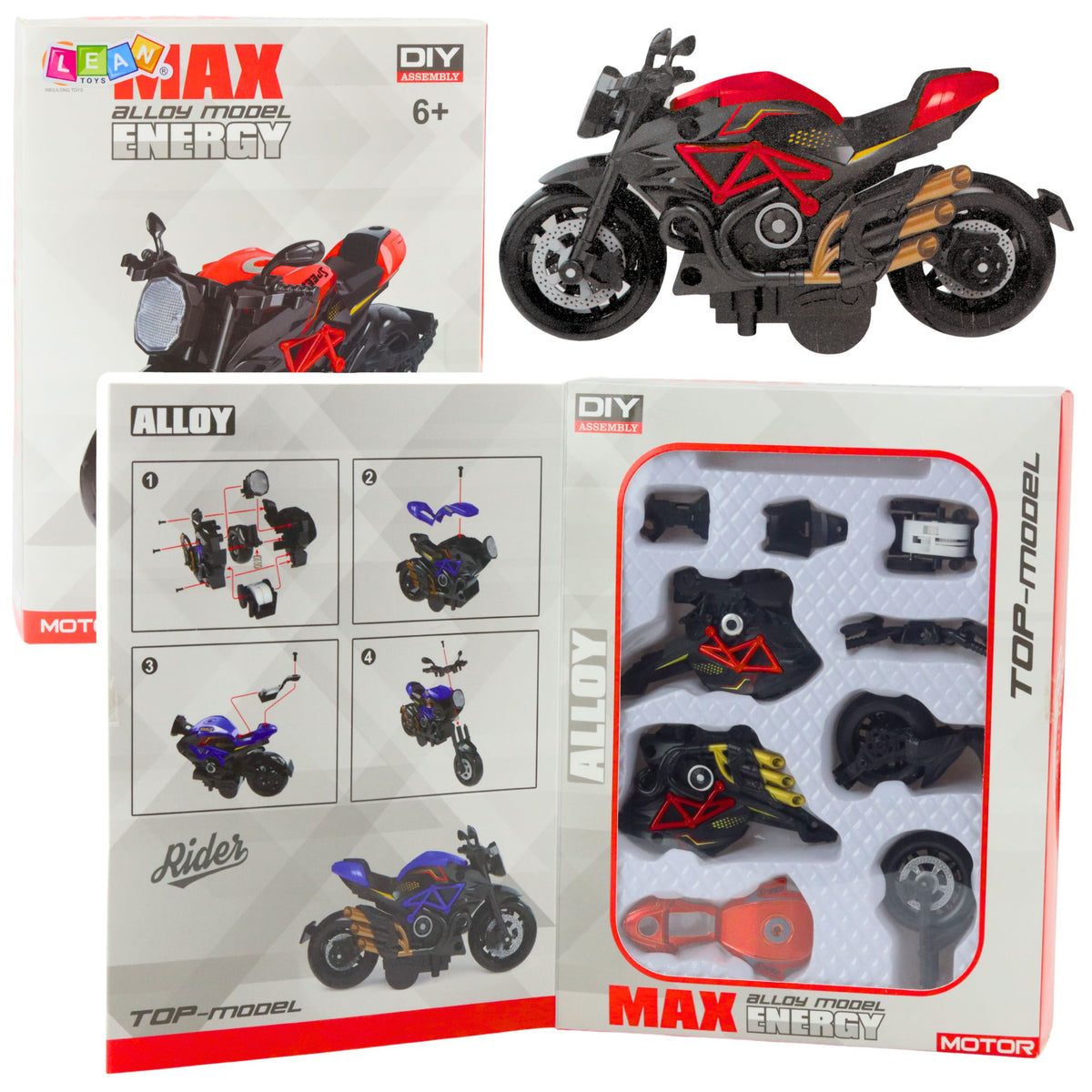 Moto Para Montar Tornillo Metal 1:14 Diy Negro Y Rojo