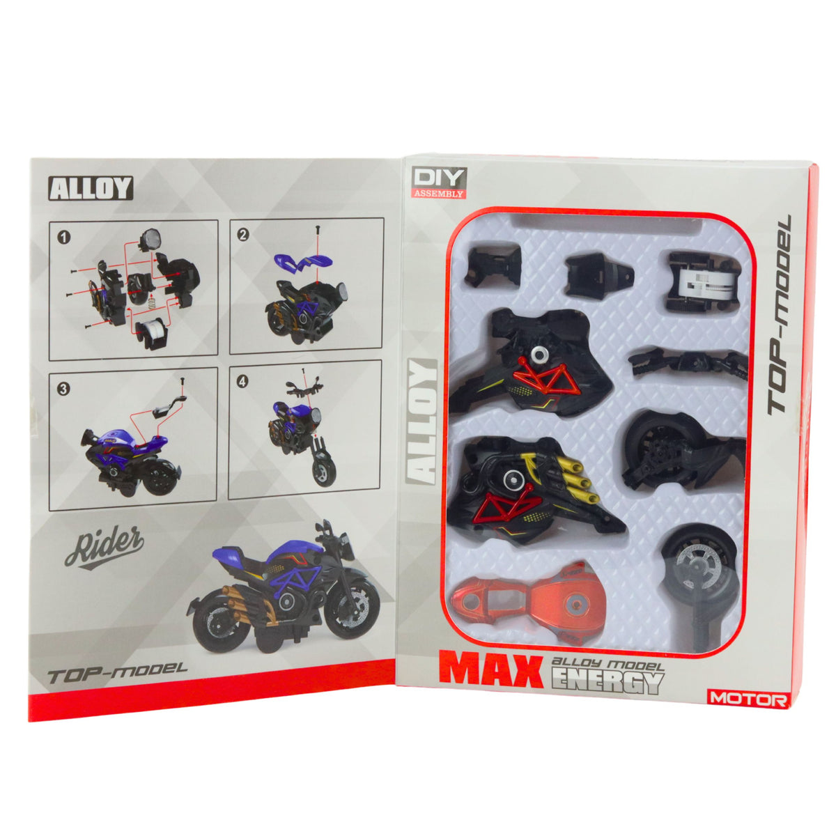 Moto Para Montar Tornillo Metal 1:14 Diy Negro Y Rojo
