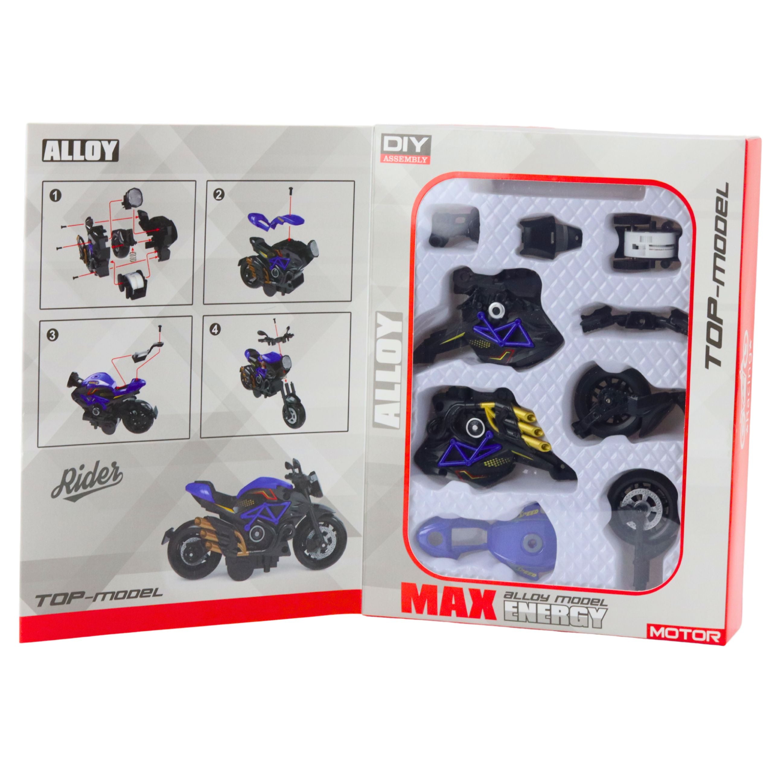 Motorcycle Toy For Assembling Screws Metal 1:14 Diy Black And Blue