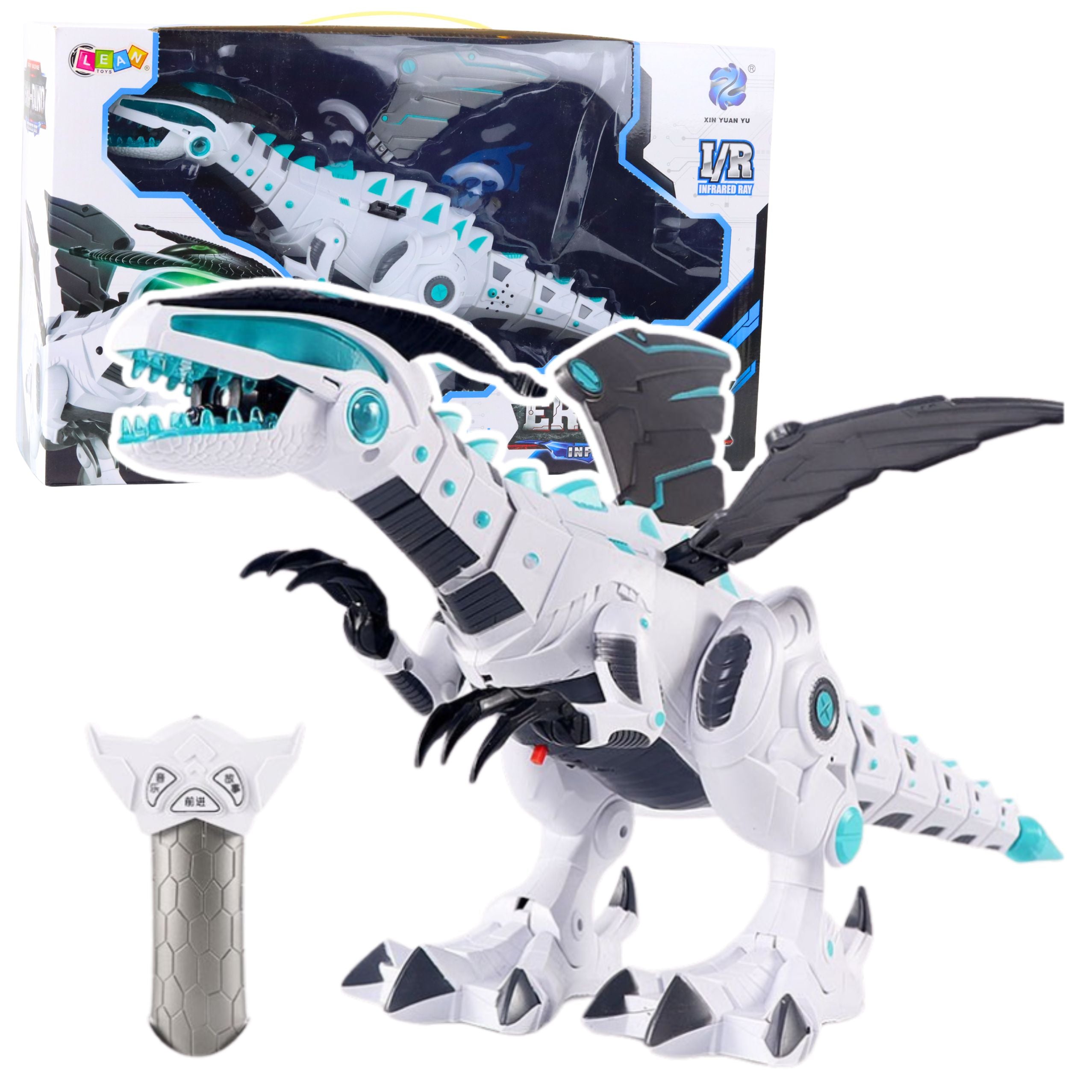 Rc Remote Controlled Dinosaur Robot With Wings Lights And Sounds White