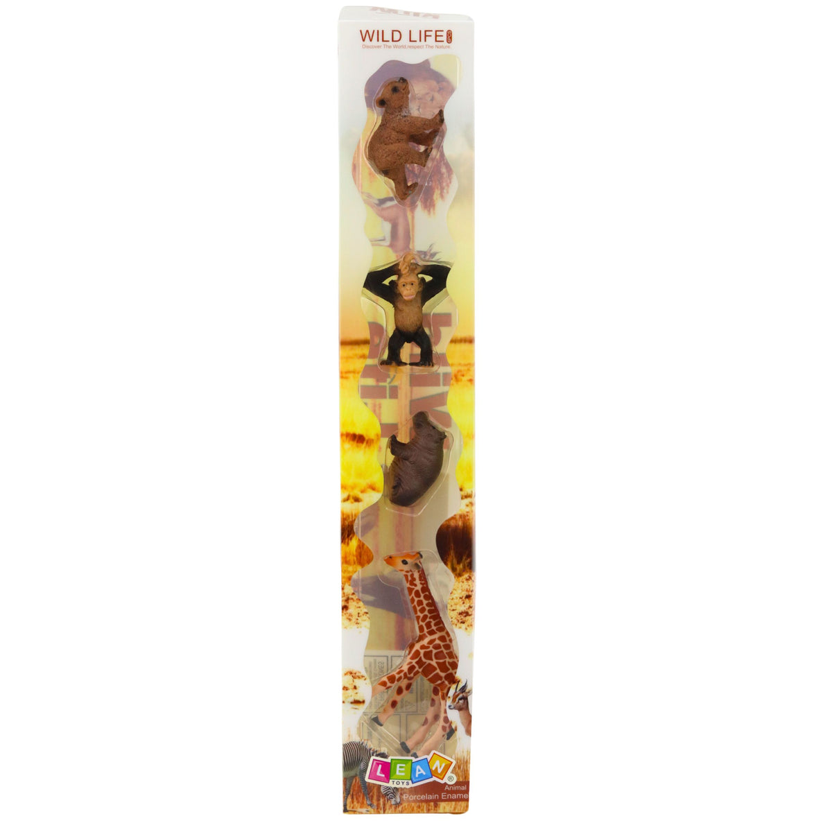 Set Of Mini Figures Wild Animals Chimpanzee Giraffe 6-9cm 4pcs