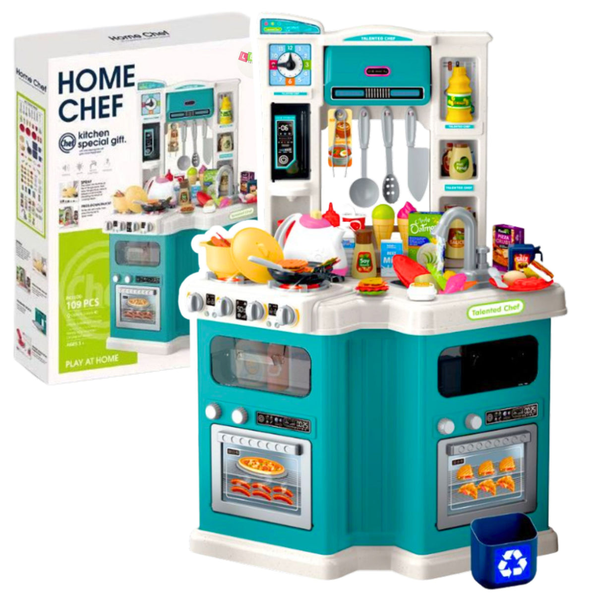 Large Kids Kitchen Home Chef Cooking Sounds Accessories 109 Pcs.
