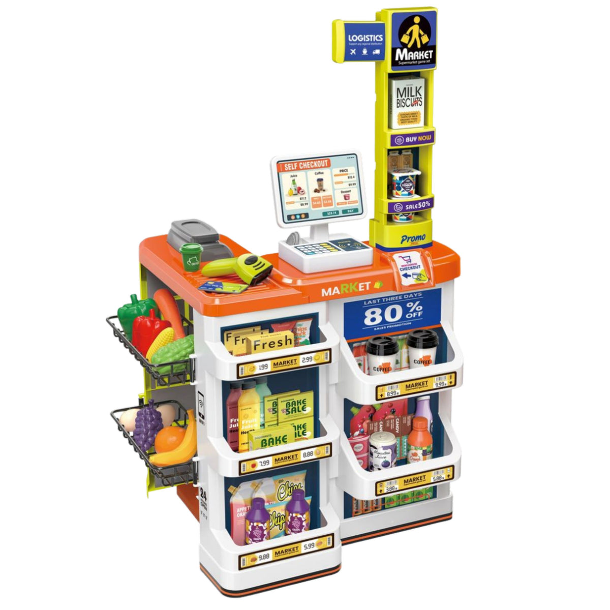 Shop Set Cash Register Trolley Scanner Supermarket Kids Shop