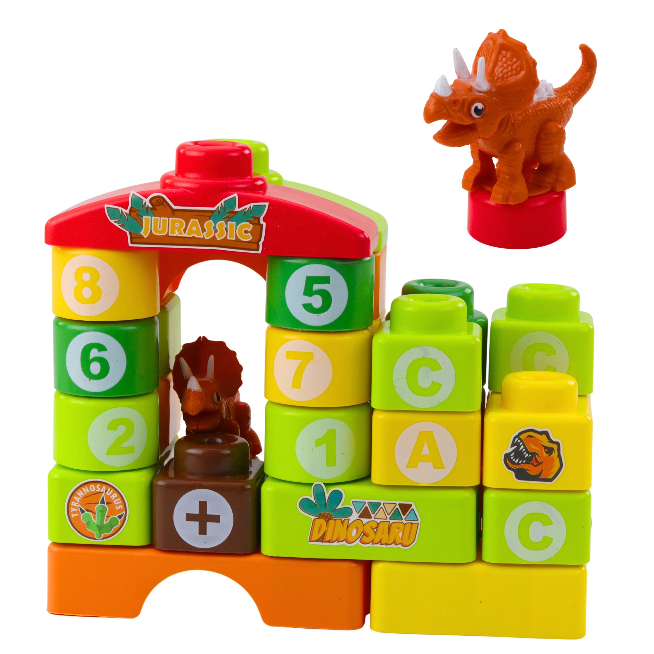 Educational Construction Blocks In A Backpack Dinosaurs Numbers Letters 49 Pcs.