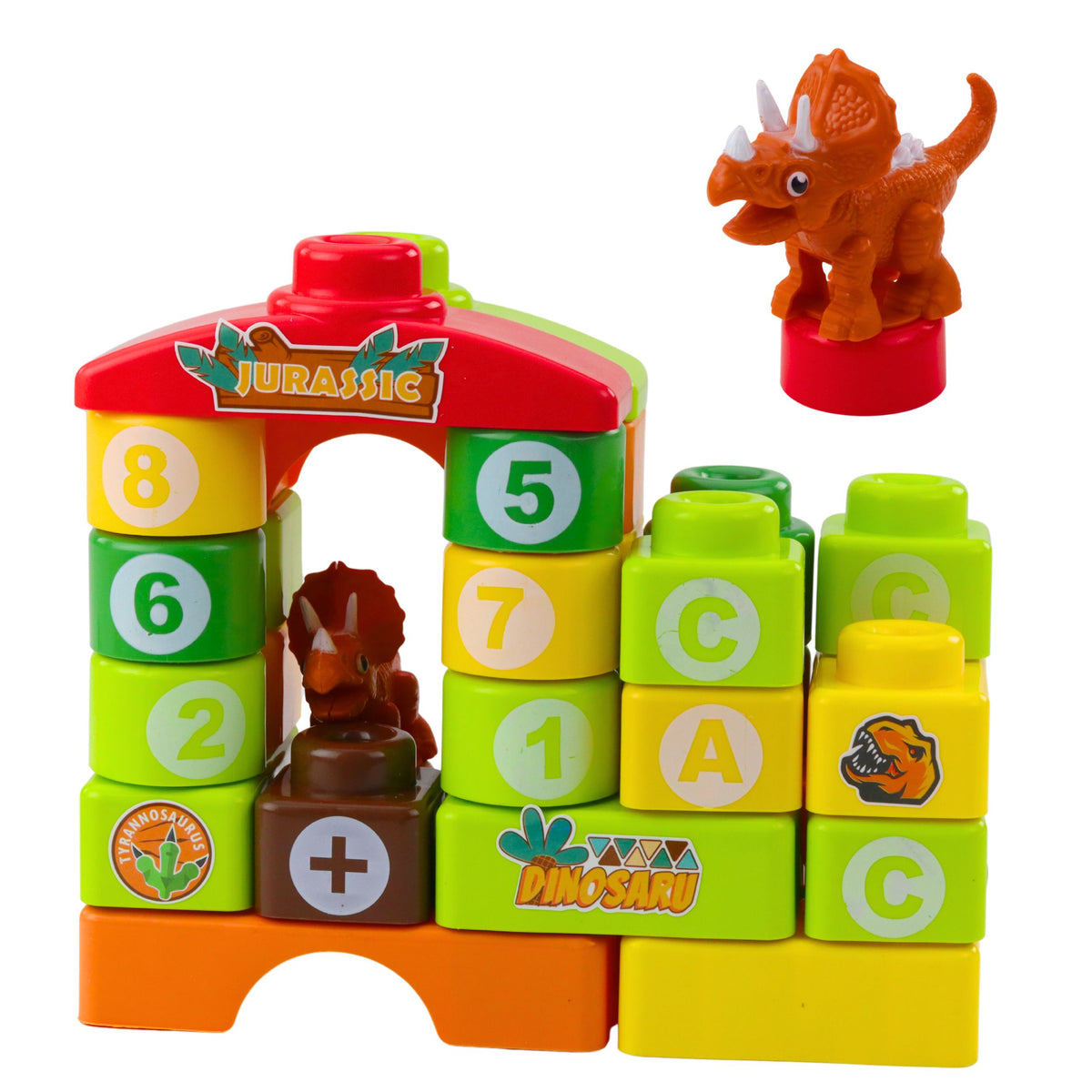 Educational Construction Blocks In A Backpack Dinosaurs Numbers Letters 49 Pcs.