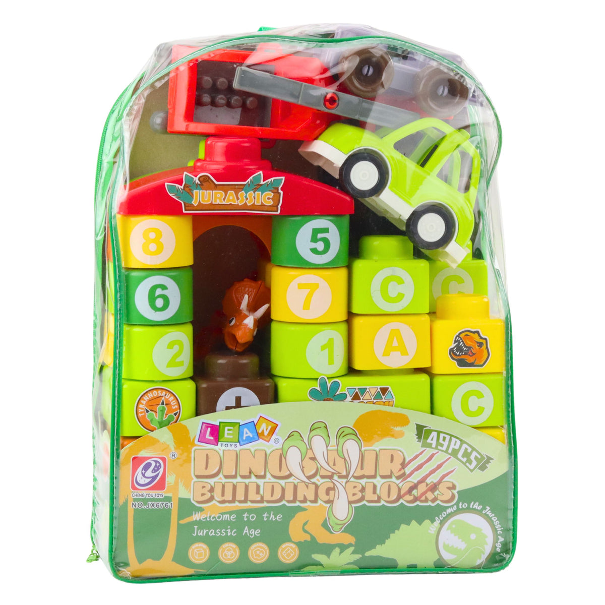 Educational Construction Blocks In A Backpack Dinosaurs Numbers Letters 49 Pcs.