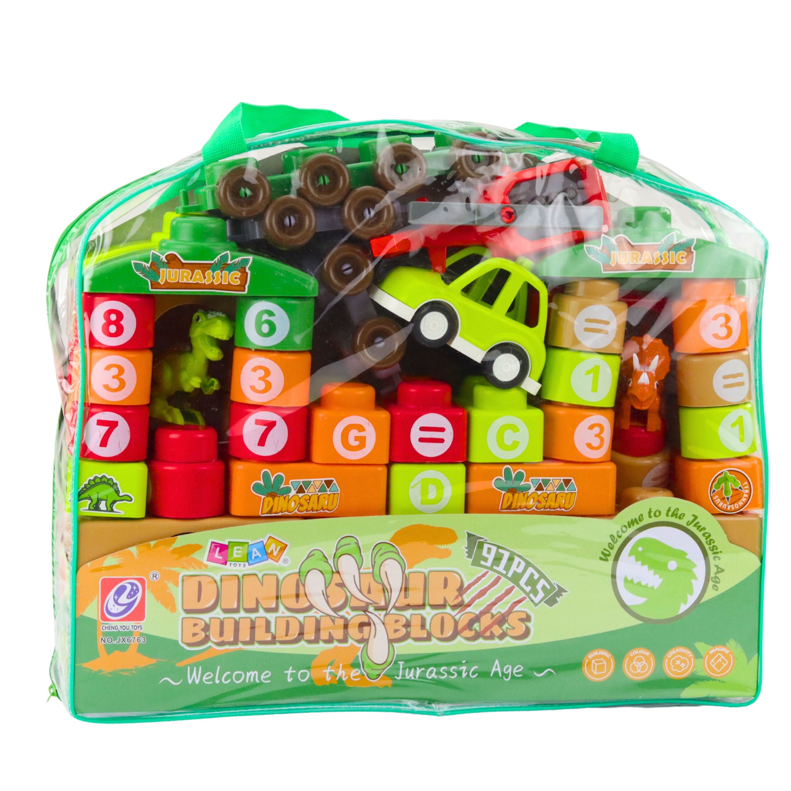 Educational Construction Blocks In A Bag Dinosaurs Numbers Letters 91 Pcs.