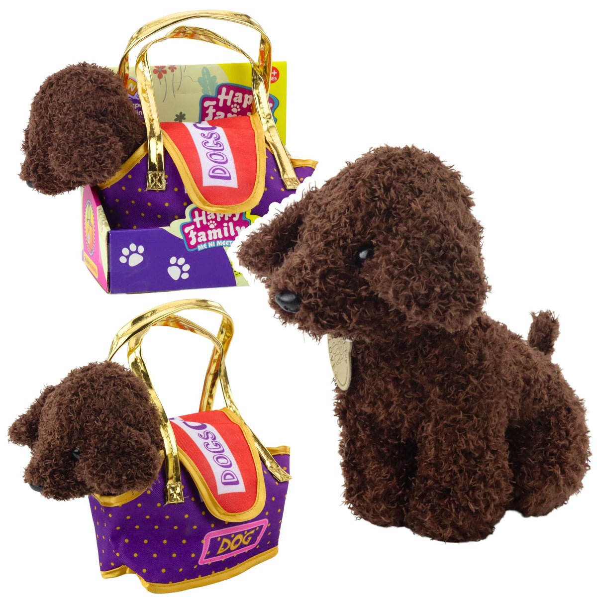 Madra Poodle I Mála Velcro Bréagán Cuddly Donn Dorcha