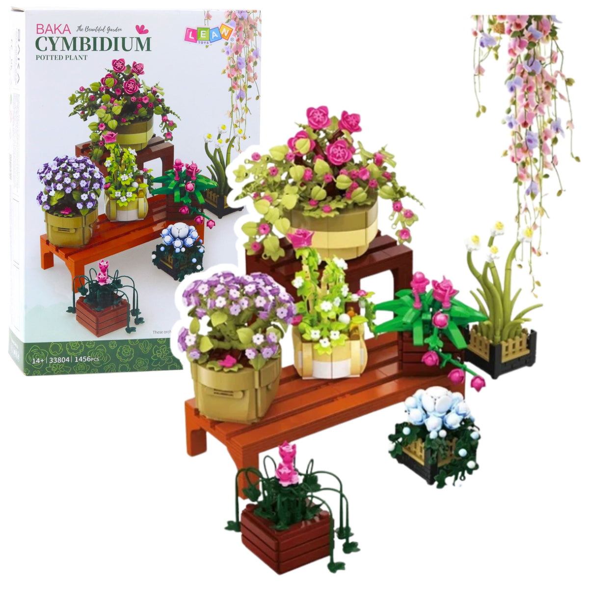 Construction Blocks Flowers In Pots 7 Pcs Two Shelves 1446 Pcs.