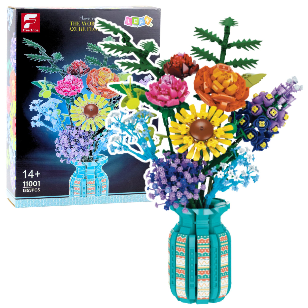 Construction Blocks Bouquet Of Flowers In A Vase Colorful 1853 Pcs.