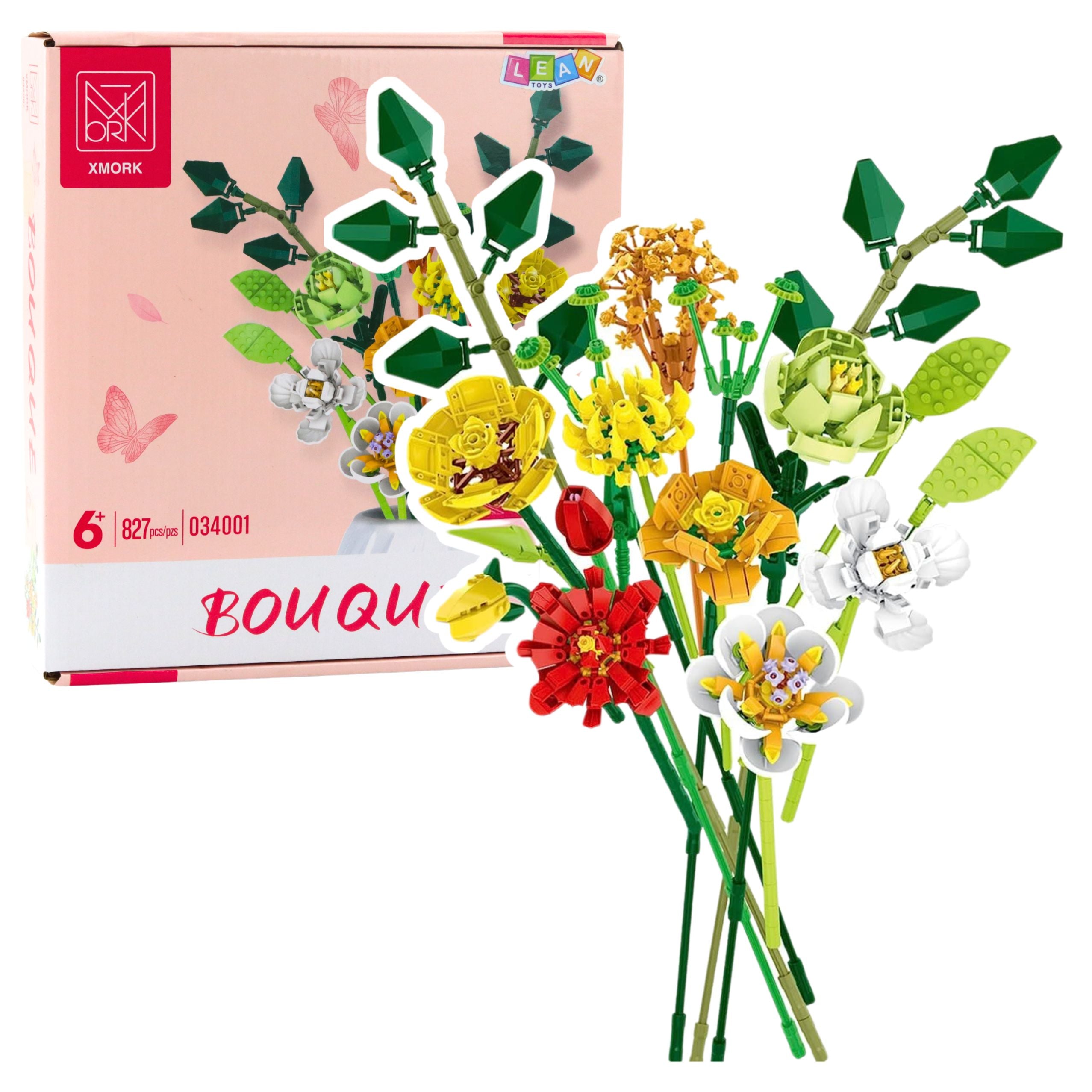 Construction Blocks Decorative Bouquet Of Colorful Flowers 827 Pcs.