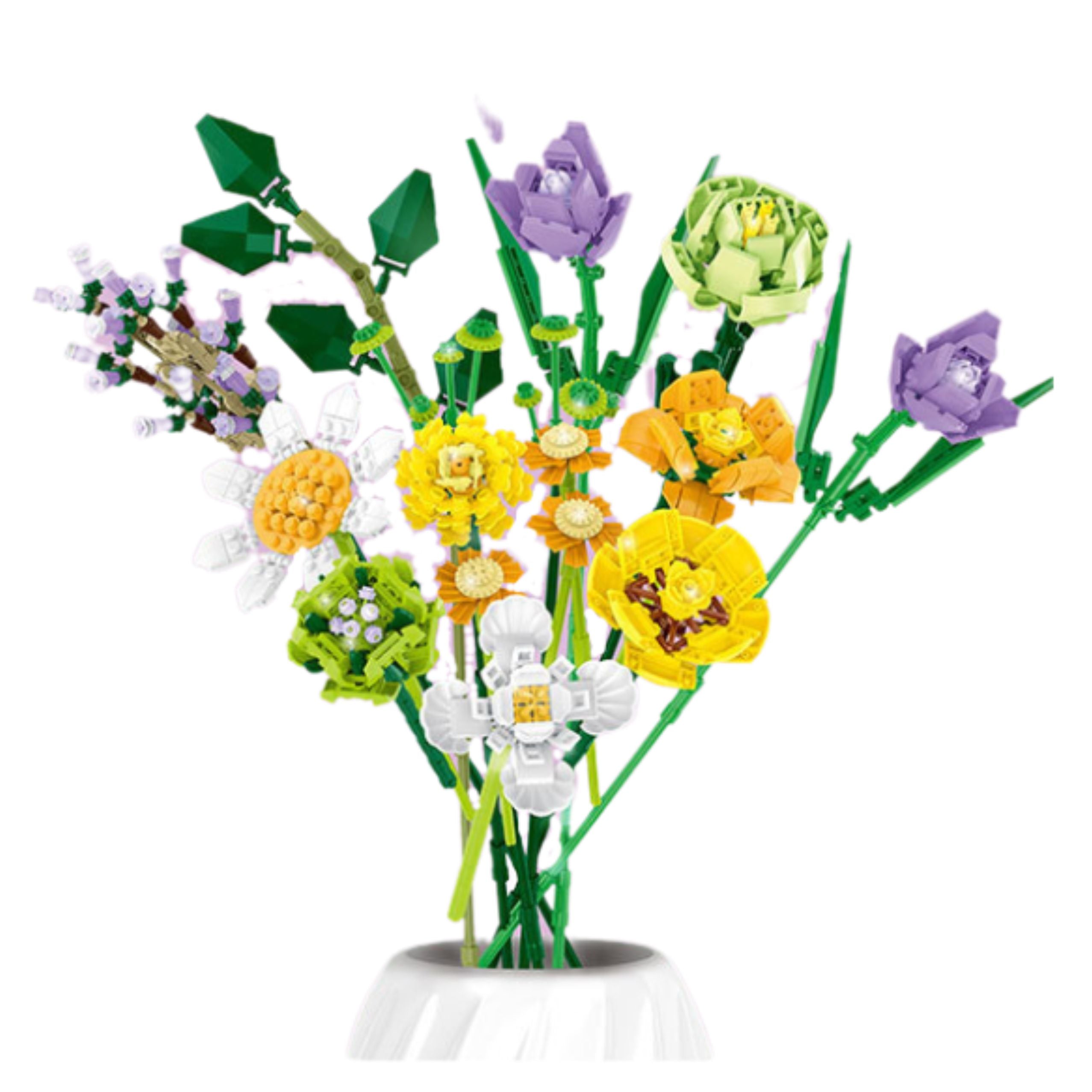 Construction Blocks Decorative Bouquet Of Colorful Flowers 925 Pcs.
