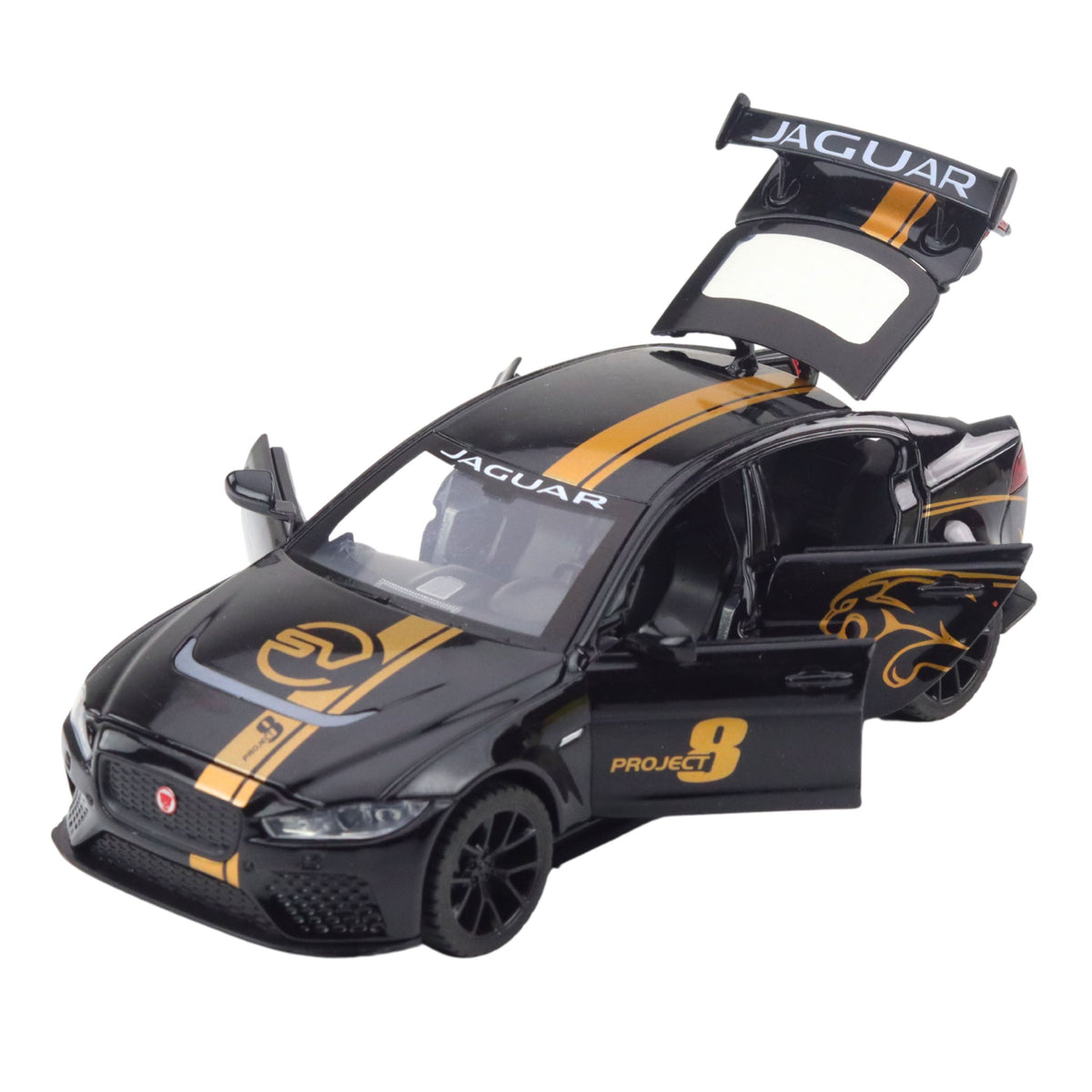 Sports Car Metal Pull-back Drive Lights Sounds Black 1:32
