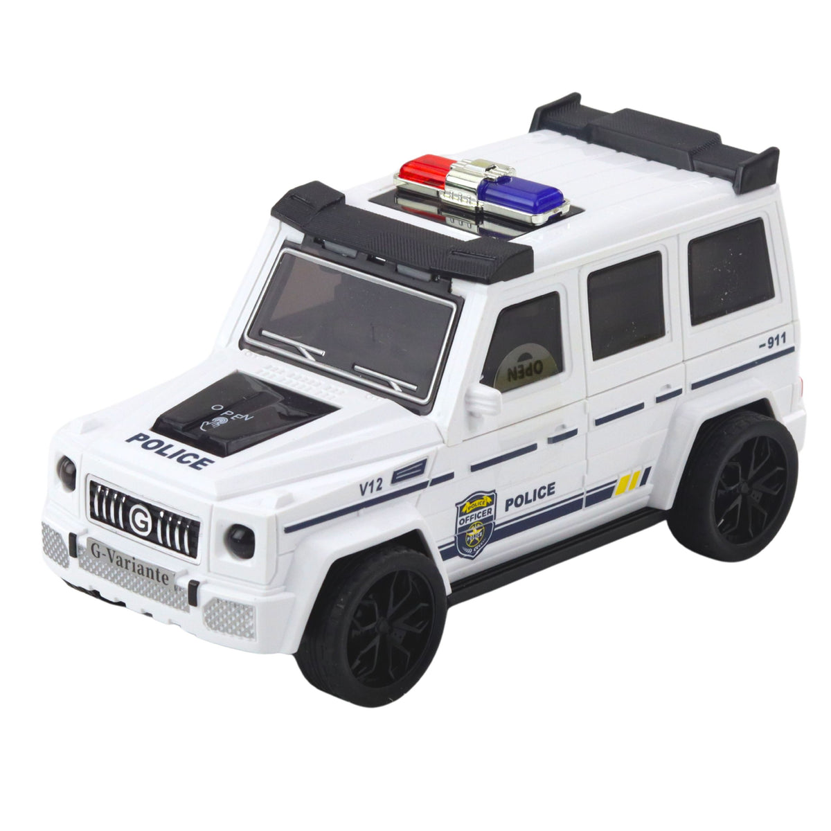 Police Off-road Car With Friction Drive Opening Track White
