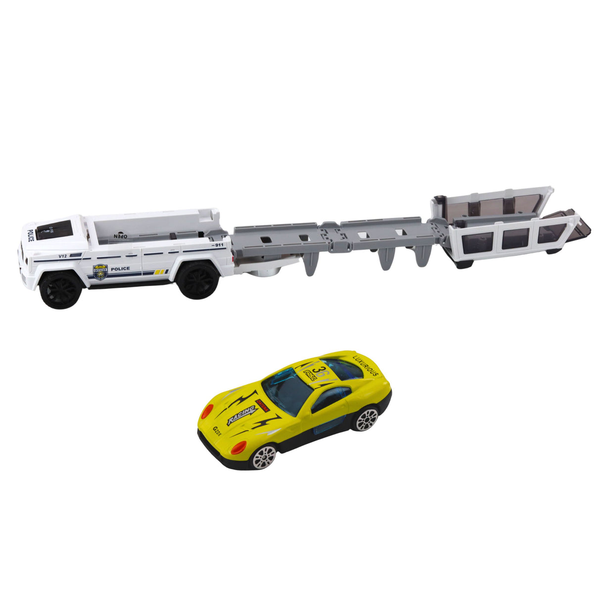 Police Off-road Car With Friction Drive Opening Track White
